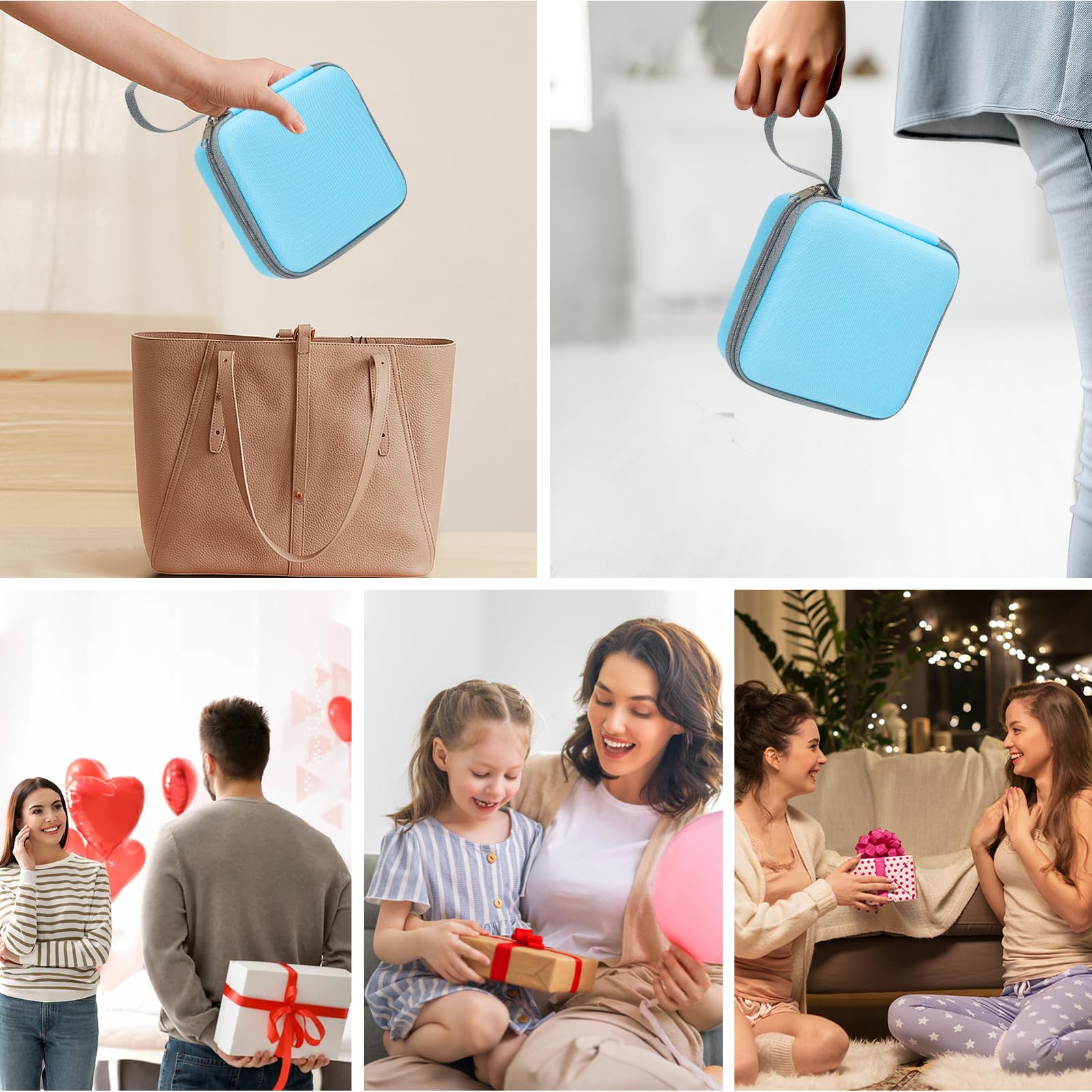 Phomemo T02/Memoking/HUIJUTCHEN Mini Sticker Printer Carrying Case - Portable Hard Travel Storage Box for Label Maker & Thermal Printer Paper (Blue) - Perfect for Home, Office, Travel & Craft Organization