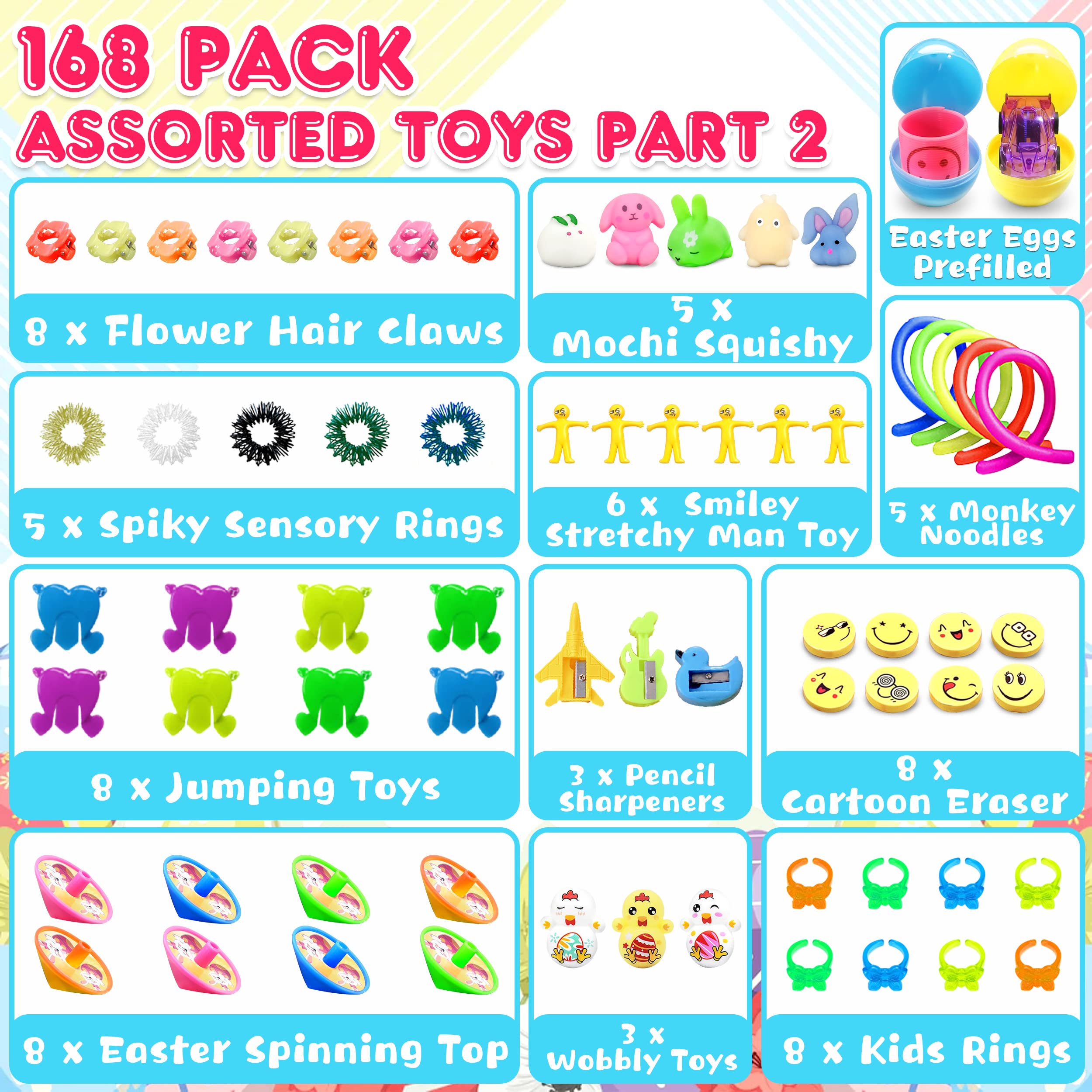 168 Packs Prefilled Easter Eggs with Toys Inside - Bulk Stuffed Easter Eggs for Easter Egg Hunt, Easter Basket Stuffers, Party Favors & Kids Gifts - Perfect for Easter Celebrations, Classroom Activities & Birthday Parties