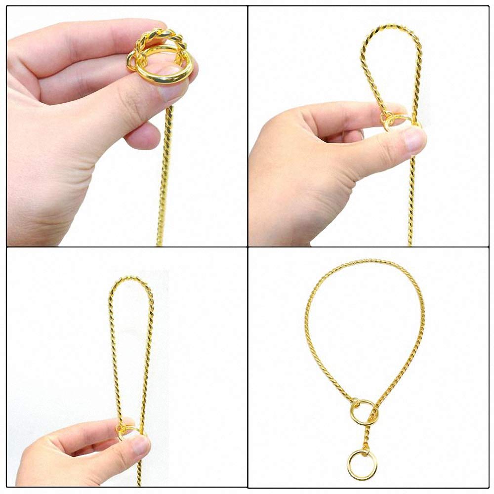 15mm Heavy Duty Silver & Gold Stainless Steel Choke Chain Dog Collar - 16 Inch Training Collar for Large Dogs - Durable Metal Slip Collar for Obedience Training, Walking & Outdoor Activities