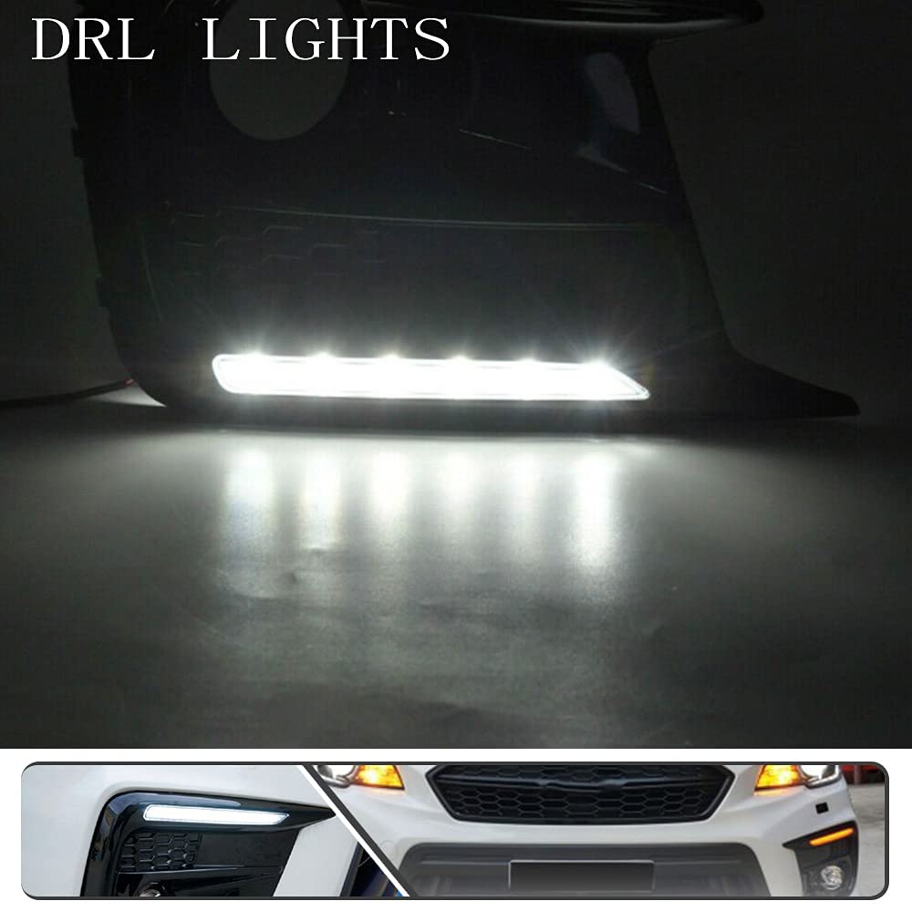 2Pcs White/Amber LED Daytime Running Lights (DRL) with Dynamic Sequential Turn Signals for Subaru WRX 2018-2020 - Fog Lamp Bezels Replacement | Enhance Visibility & Style for Day & Night Driving