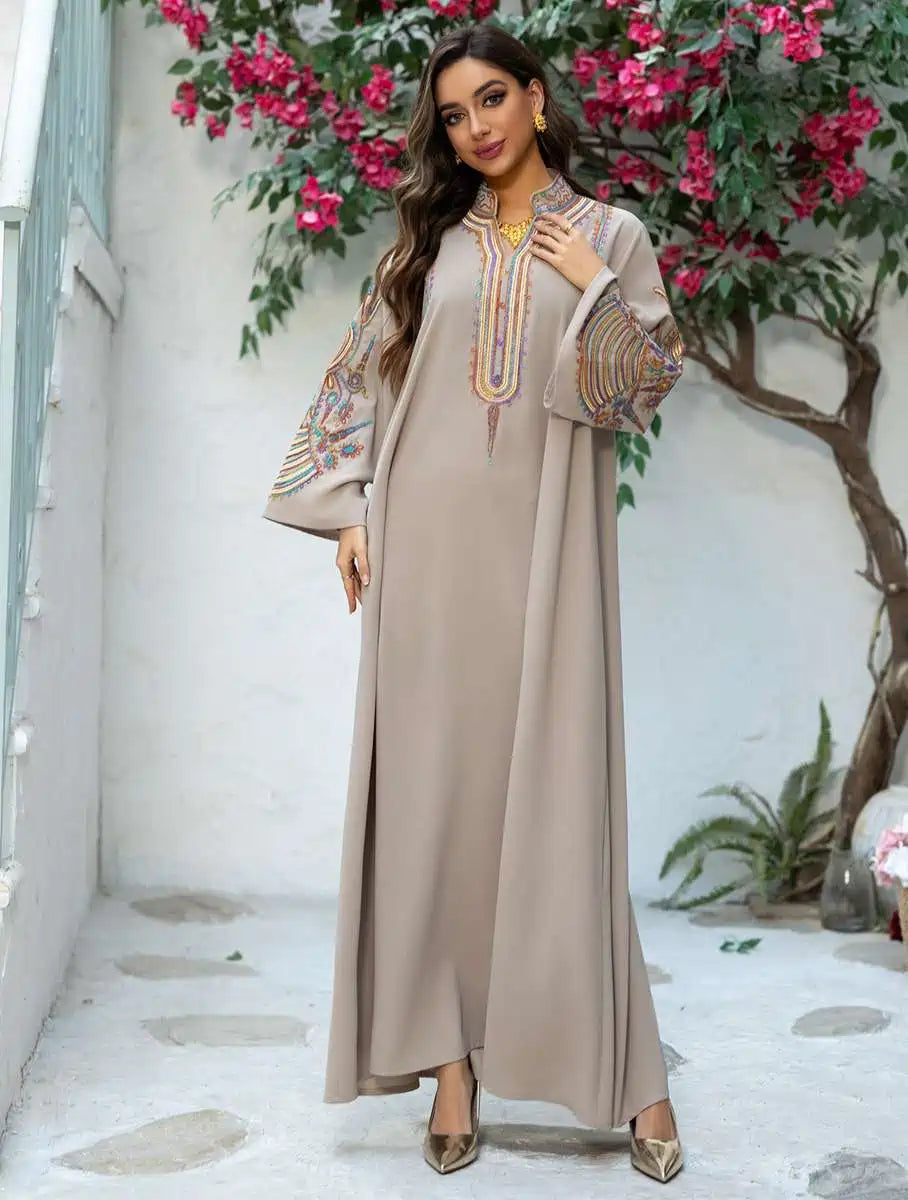 Elegant Eid Rope Embroidery Kaftan Dress for Women - Flowy Muslim Caftan with Intricate Design - Perfect for Eid Celebrations, Weddings & Special Occasions