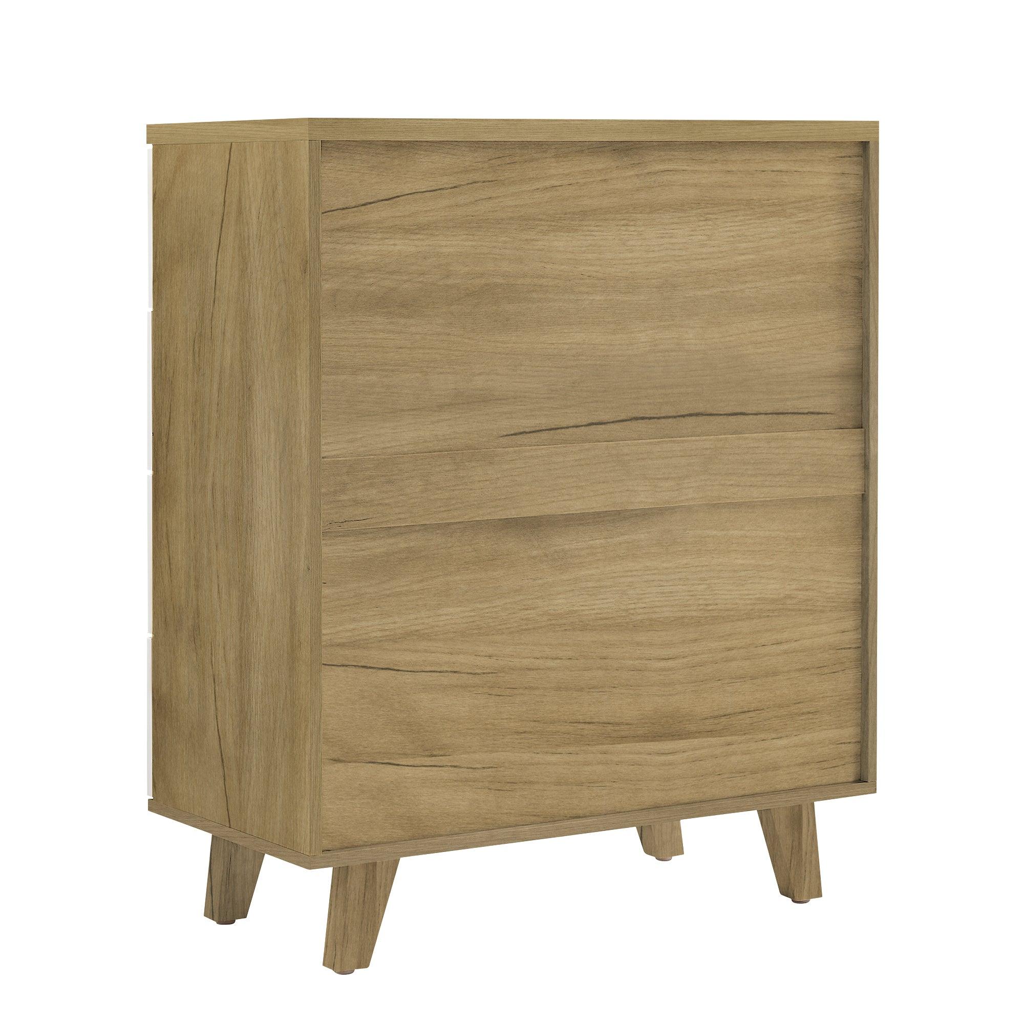 Solid Wood Drawer Dresser Cabinet - Buffet Sideboard Storage with Wooden Handles for Dining Room, Living Room, Kitchen & Hallway - Brown & White Console Table | Perfect for Home Organization & Extra Storage Space