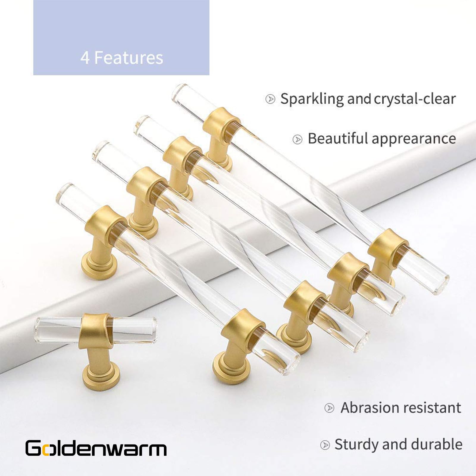 GoldenWarm 15 Pack 6-1/4 Inch Matte Gold Cabinet Pulls - Clear Acrylic Drawer Handles for Kitchen Cabinets, Bathroom Vanity & Furniture Hardware - Modern Upgrade for Home & Office Storage Solutions