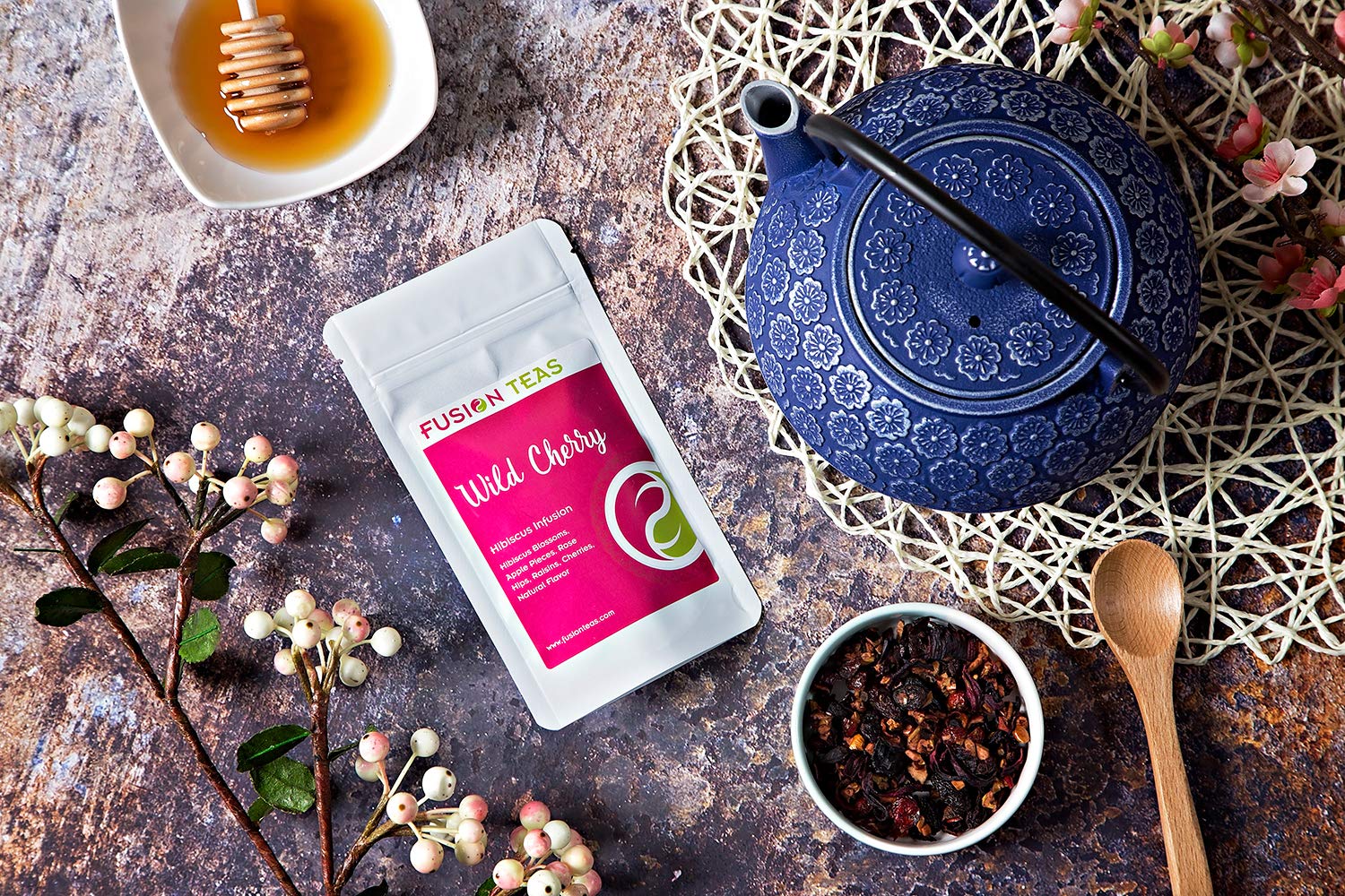 Organic Wild Cherry Hibiscus Herbal Tea - Caffeine Free Loose Leaf Fruit Tea - 1lb (16oz) Bulk - Perfect for Iced Tea, Relaxation & Gift Giving