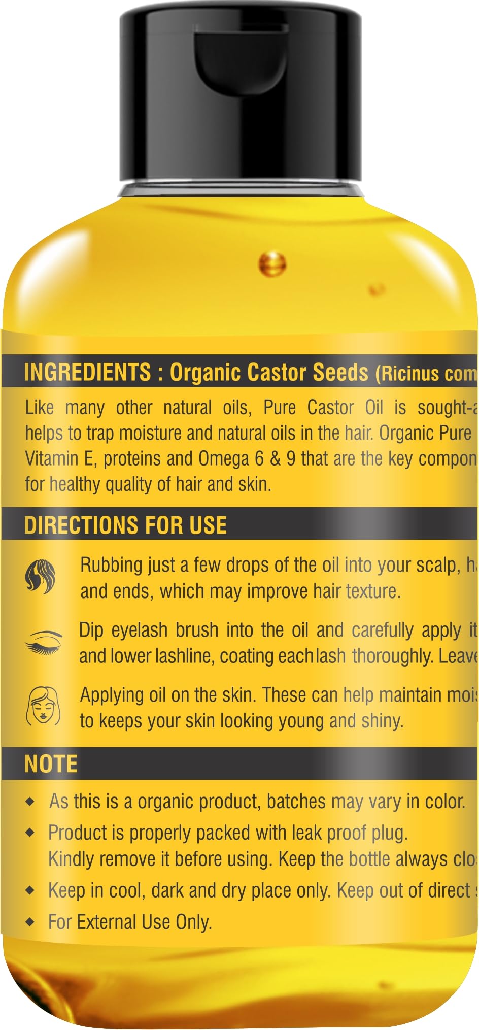 Holy Natural Cold Pressed Castor Oil 10.15 Fl Oz (300ml) - Pure, Hexane Free, Non-GMO, Unrefined for Hair Growth, Skin Moisturizing & Healing | Perfect for Scalp Massage, Eyelash Enhancement & Natural Beauty Care