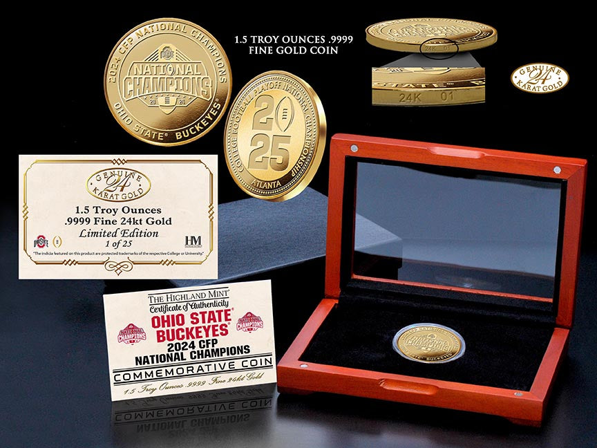 Ohio State Buckeyes 2024 CFP National Champions 1.5 Troy Ounce .9999 Fine 24Kt Gold Commemorative Coin - Perfect for Collectors, Fans, and Investment Gifts