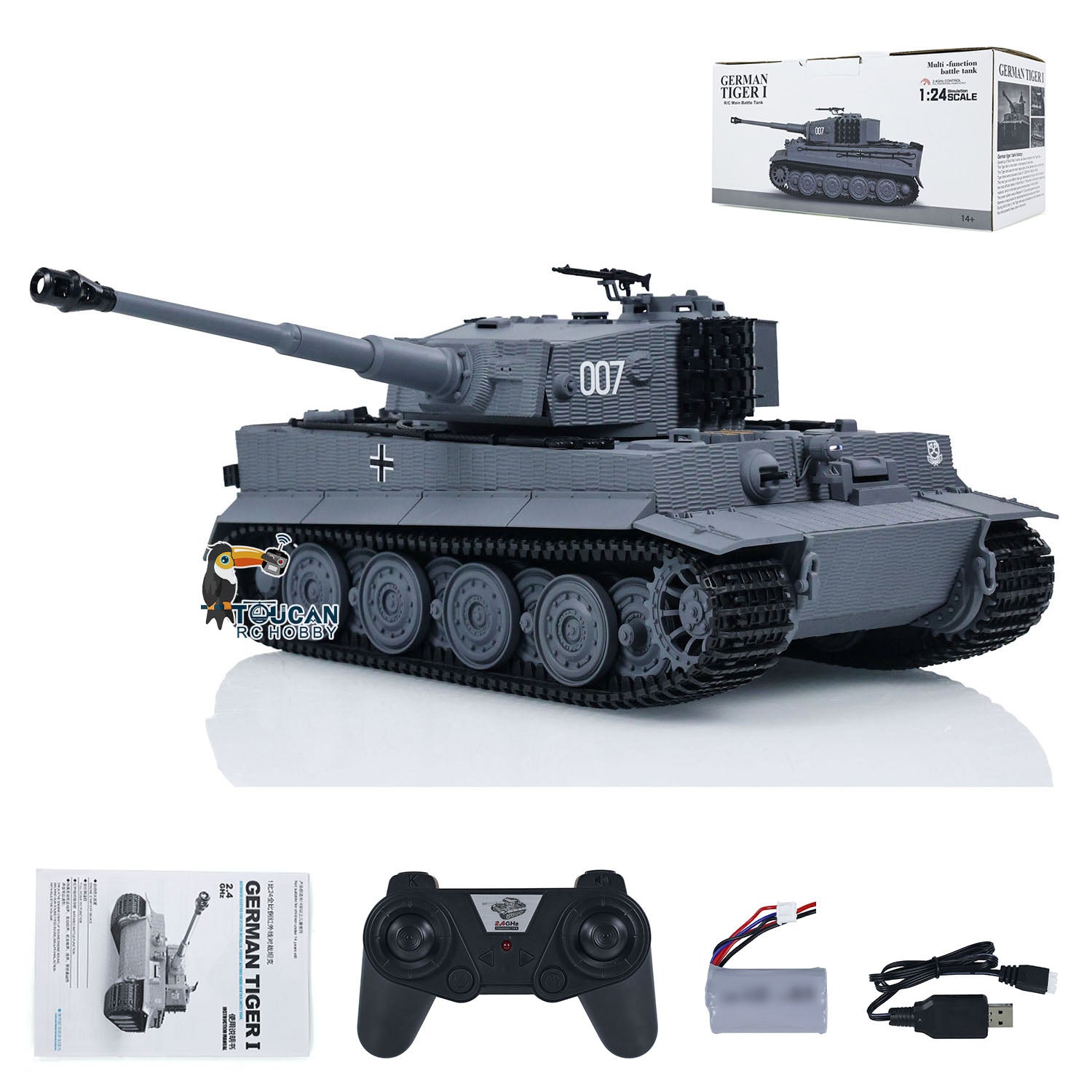 Taigen Tiger I 1/24 Scale RC Battle Tank - Remote Control Military Panzer with Infrared Combat System - US Stock DIY Model Car for Collectors & Wargaming Enthusiasts