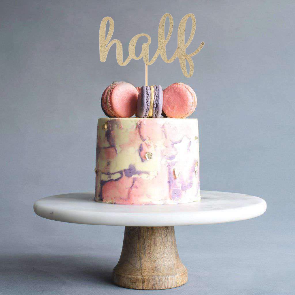 WAOUH Golden Glitter Half Cake Topper (1/2) - Personalized Birthday Cake Decoration, Party Photo Booth Prop - Perfect for Half Birthday Celebrations, Gender Reveals & Anniversary Cakes