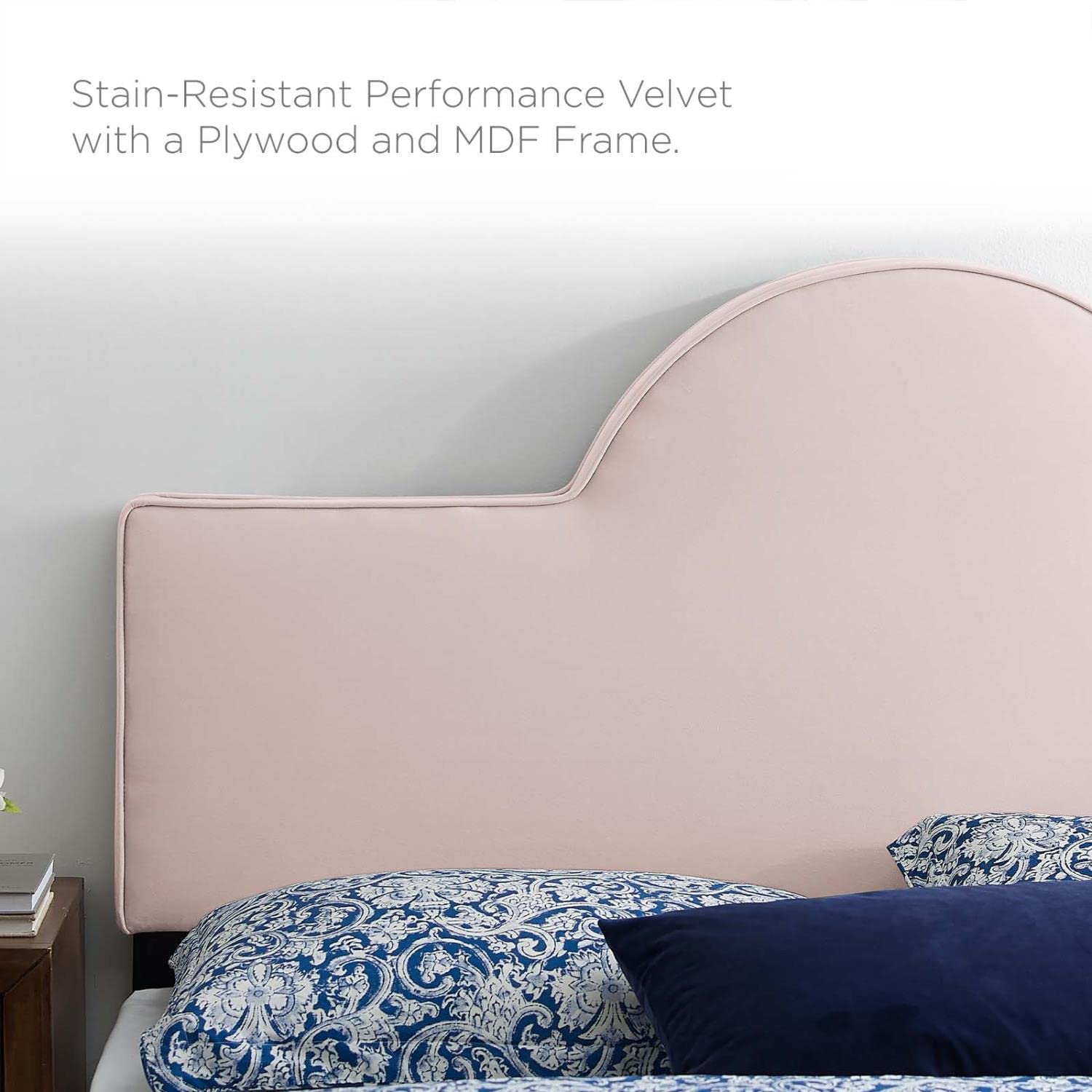 Modway Dawn Performance Velvet Headboard - Full/Queen Size Pink Upholstered Bed Headboard for Bedroom Decor & Luxury Bedroom Upgrade