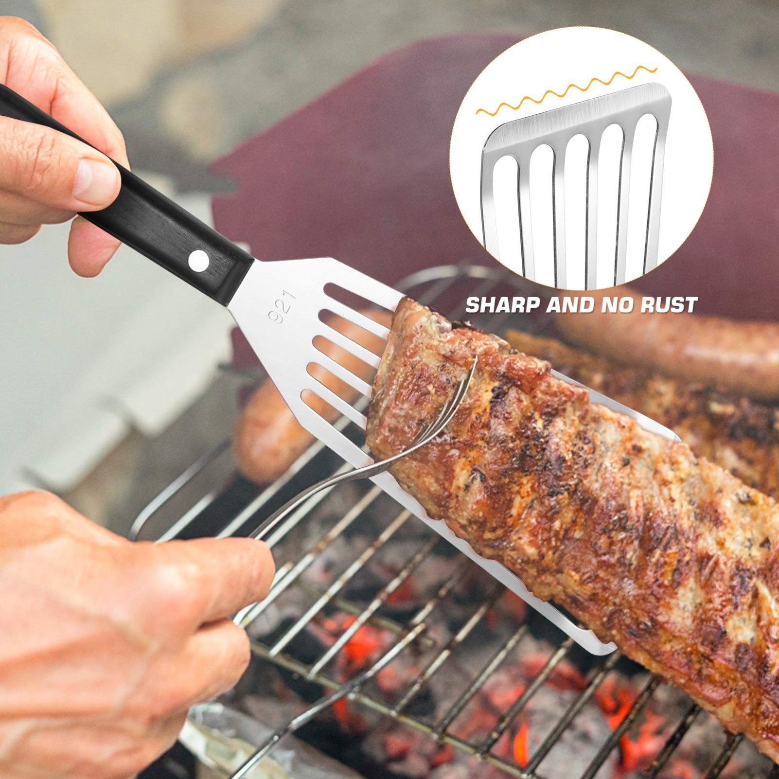 Premium Stainless Steel Spatula - Heavy Duty BBQ Turner, Slotted Metal Spatula for Grilling, Flipping Steak & Burgers - Perfect for Outdoor Cooking, Camping & Backyard BBQ Parties