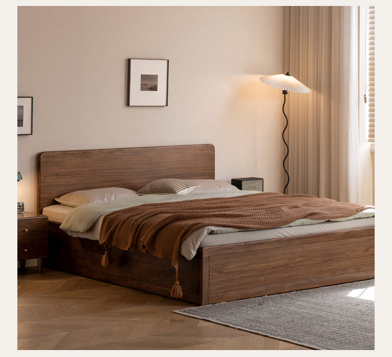 Premium Black Walnut & Oak Solid Wood Bed Frame - Modern Platform Bed for Master Bedroom, Guest Room, or Dormitory