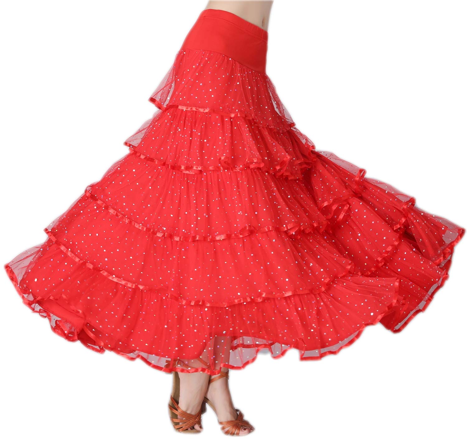 Elegant Ballroom Latin Dance Skirt for Women - Long Swing Tiered Party Skirt for Salsa, Tango, and Social Dancing | Perfect for Performances, Competitions, and Dance Classes