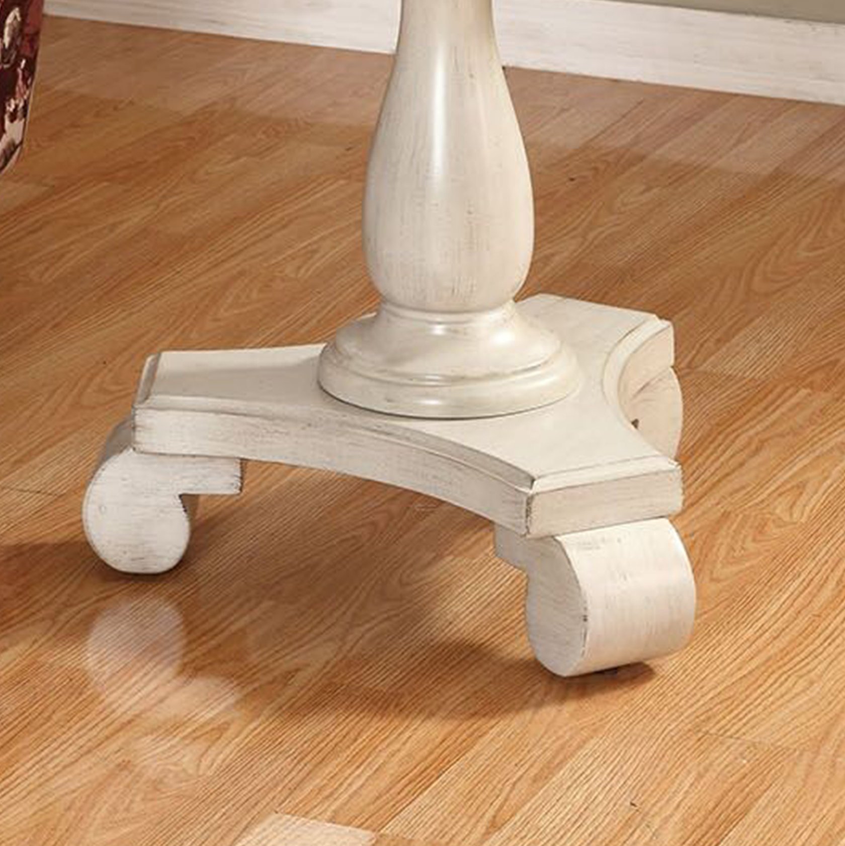 Roundhill Furniture Rene Round Wood Pedestal Side Table - Antique White Finish - Perfect for Living Room, Bedroom, or Office Accent Table