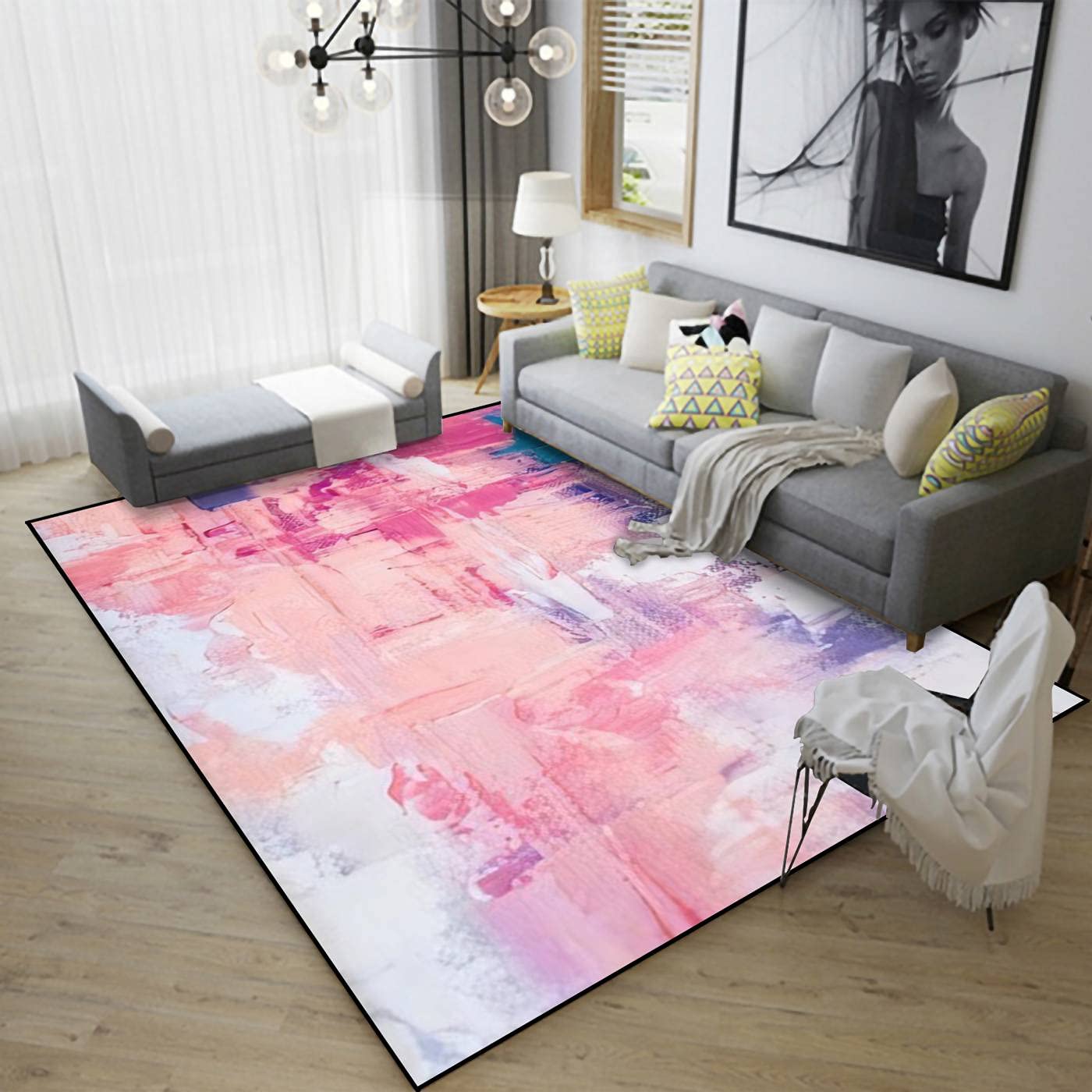 Non-Slip Area Rug with Hand-Painted Abstract Art Design - Indoor/Outdoor Floor Mat for Living Room, Bedroom, Kids Room, Yoga Studio & Patio - Durable Home Decor Carpet Runner & Doormat