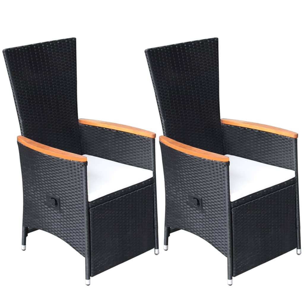 2-Piece Black Poly Rattan Reclining Patio Chairs Set with Cushions - Outdoor Lounge Chairs for Garden, Lawn, Deck, Backyard, Poolside & Balcony - Perfect for Relaxing, Sunbathing and Entertaining Guests