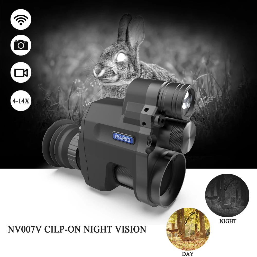 PARD NV007V Digital Night Vision Rifle Scope with 850nm IR Illuminator - Clip-On Attachment Monocular for Hunting, Shooting & Surveillance - Up to 300m Range - Perfect for Low Light Conditions & Outdoor Adventures