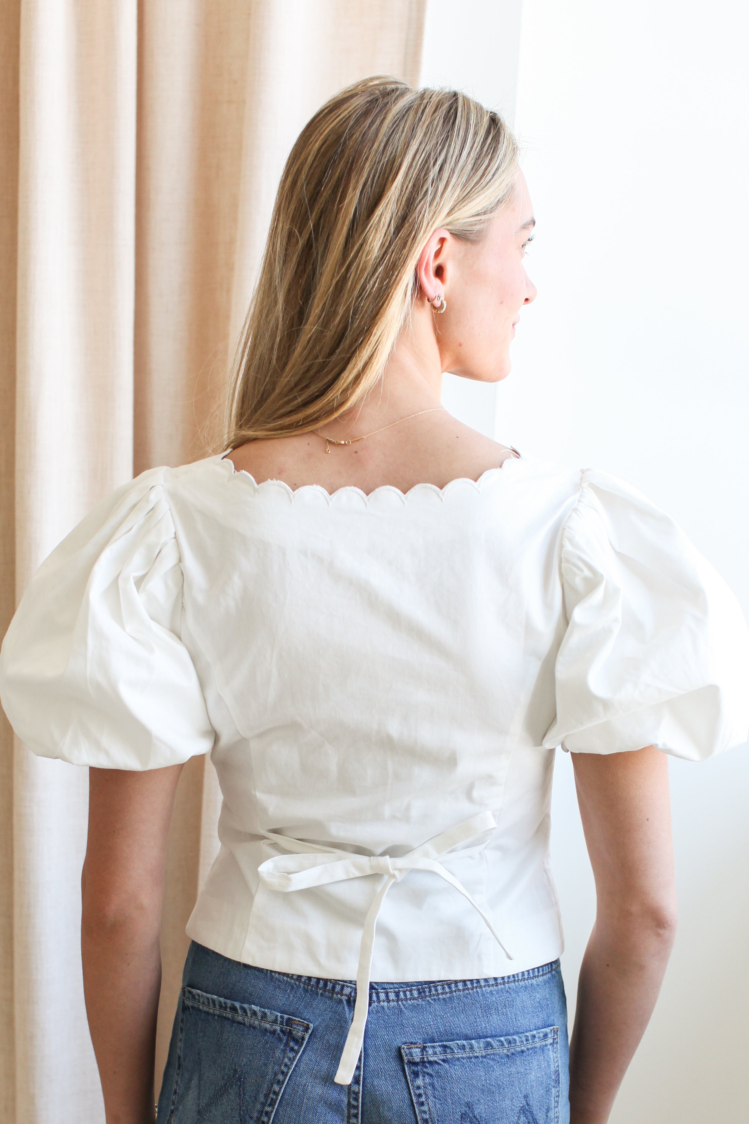 Melissa Scallop Blouse - Women's Elegant Lace Trimmed Tunic Top for Casual & Office Wear | Perfect for Spring & Summer Outfits, Date Nights & Professional Occasions