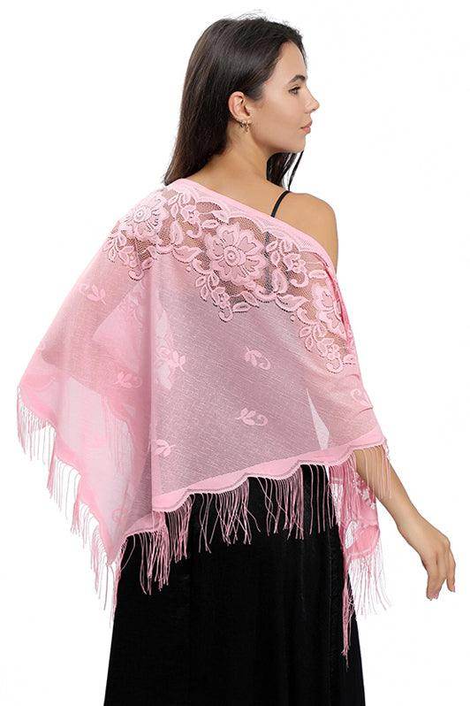 Elegant Lace Shawl with Tassels - CJ0104 - Perfect for Weddings, Parties, and Evening Events