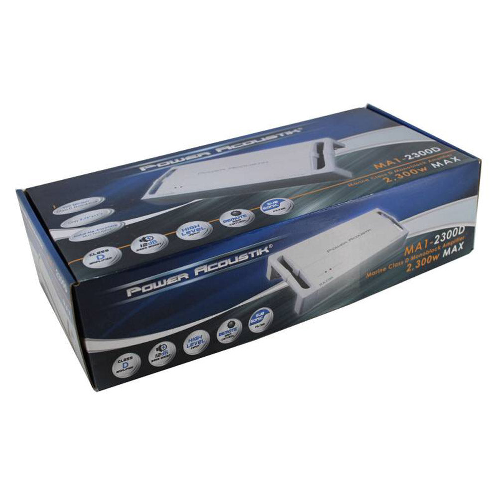 Power Acoustik MA1 2300D Monoblock Marine Amplifier - 2300W Class D Compact Car Audio Amp for Boats, Cars & Trucks | Water-Resistant Design for Outdoor & Marine Use