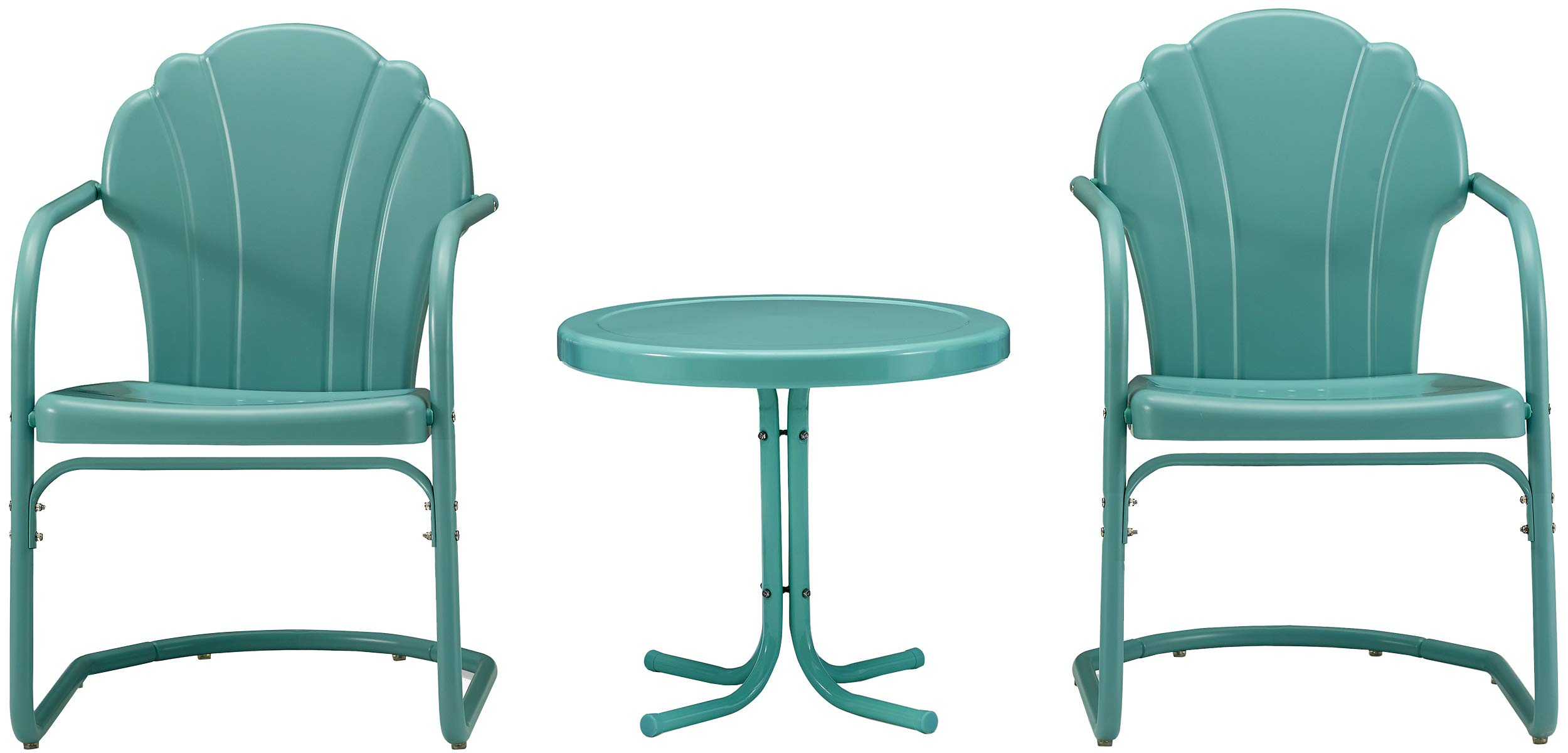 Crosley Furniture Tulip 3-Piece Outdoor Bistro Set - Retro Metal Patio Chairs and Side Table in Blue - Perfect for Garden, Balcony, and Poolside Relaxation
