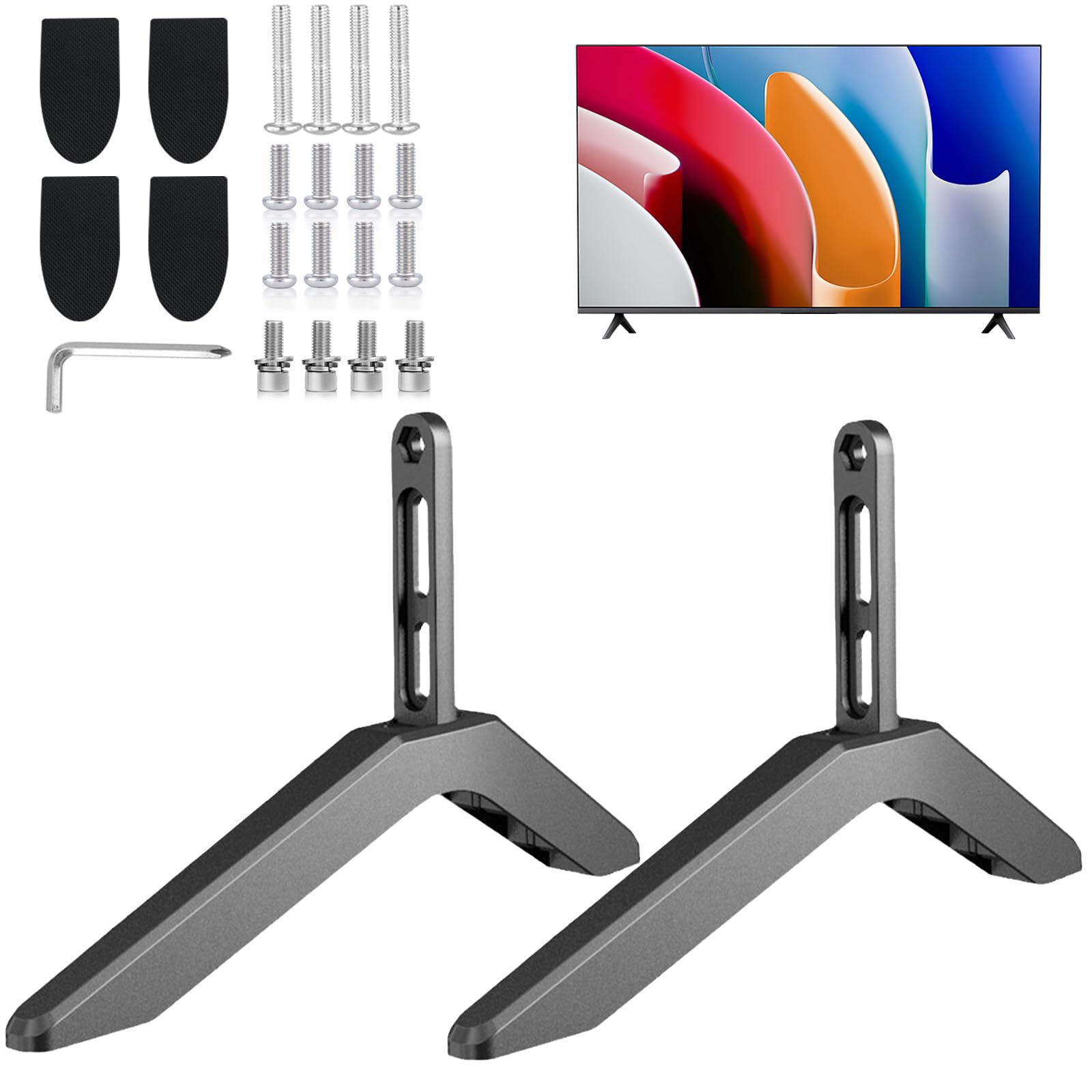 Universal TV Stand Legs - Upgrade TV Base Pedestal Feet with Screws for 32-65 Inch LCD LED Plasma Flat Screen TVs (Black) - Perfect for Living Room, Bedroom & Home Theater Setup
