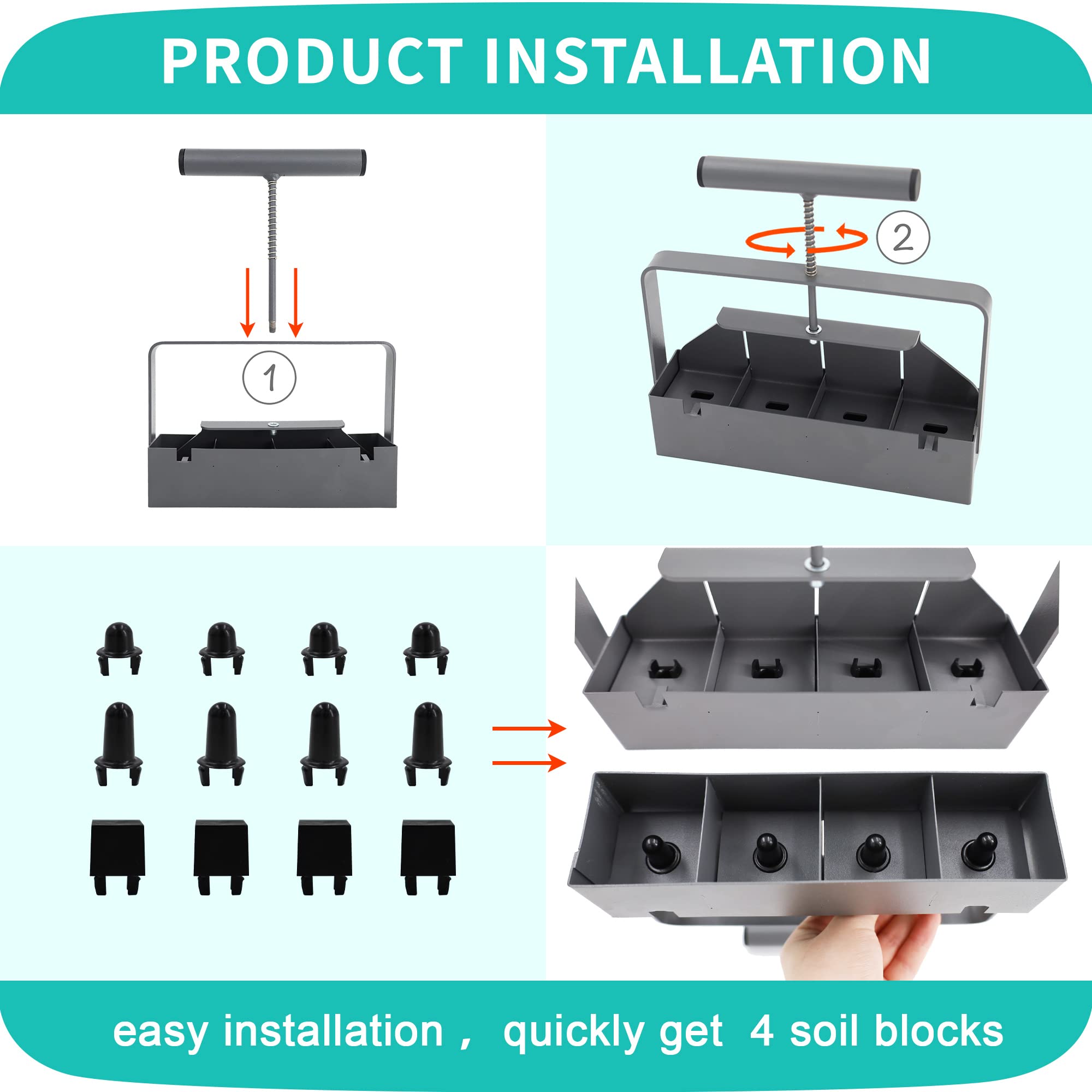 Manual Soil Block Maker - Handheld 4-Cell 2