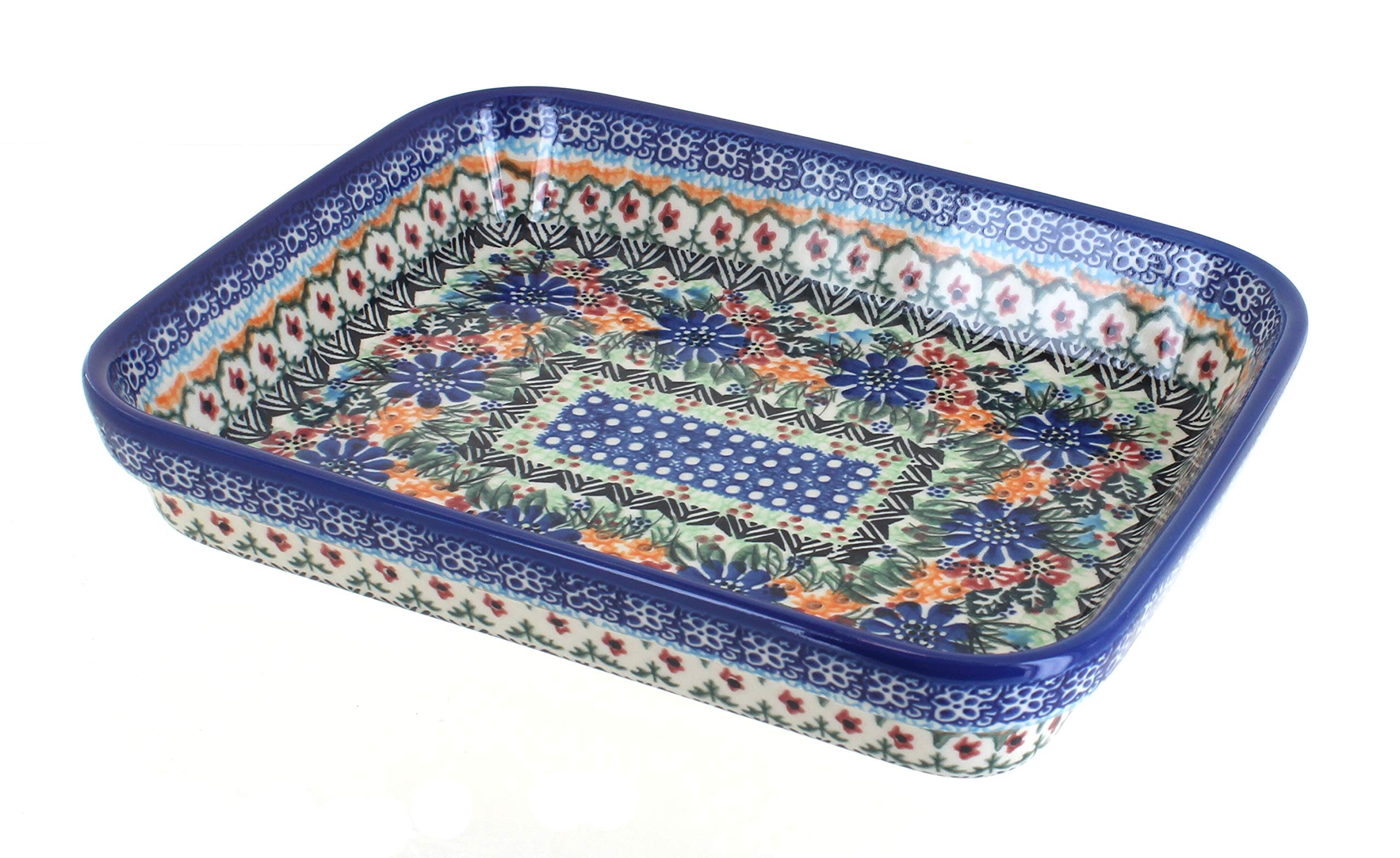 Blue Rose Polish Pottery Ashley Medium Rectangular Baker - Handmade Ceramic Baking Dish for Casseroles, Lasagna & Desserts | Perfect for Oven, Microwave & Dishwasher | Elegant Serving Dish for Dinner Parties & Holiday Meals
