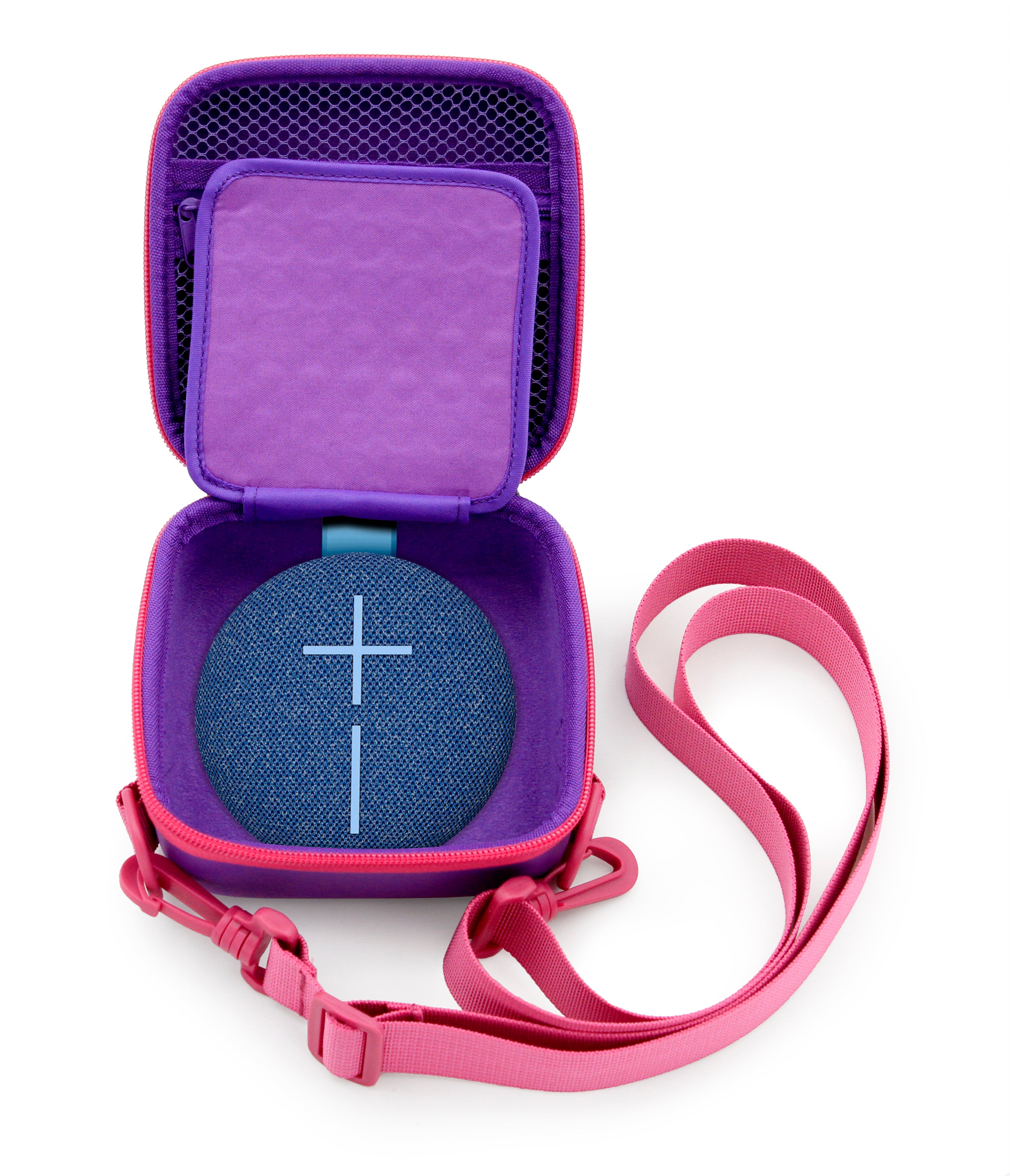 CASEMATIX Travel Case for Ultimate Ears MINIROLL Bluetooth Speaker - Protective Storage Pouch with Charging Cable Pocket | Purple Carry Case for Travel, Outdoor Adventures & Home Use