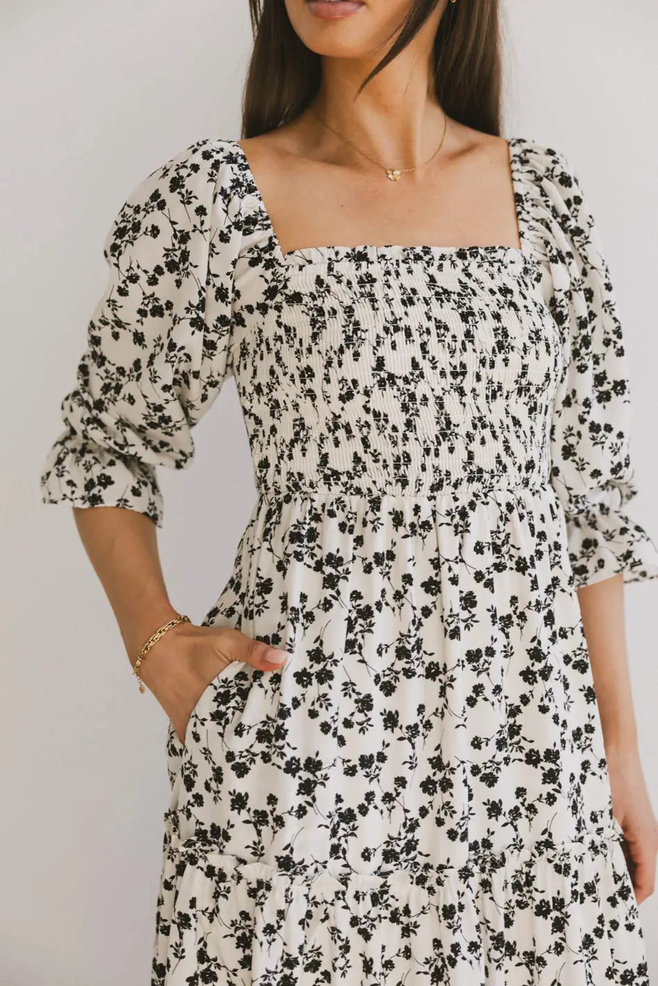 Kiran Floral Midi Dress in Cream | Elegant Floral Print Summer Dress for Women | Perfect for Weddings, Garden Parties & Brunch Dates