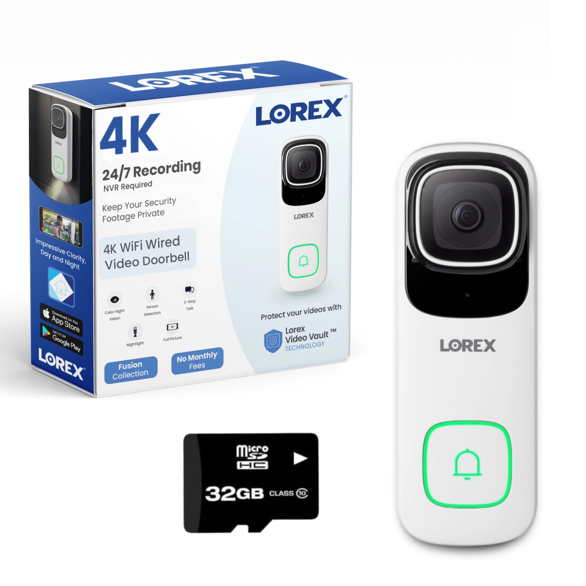 Lorex 4K Wired WiFi Smart Video Doorbell Camera with No Monthly Fee - Smart Security Lighting, Night Vision, Motion Detection, Works with Existing Wiring (White) | Home Security & Smart Home Monitoring for Front Door Protection