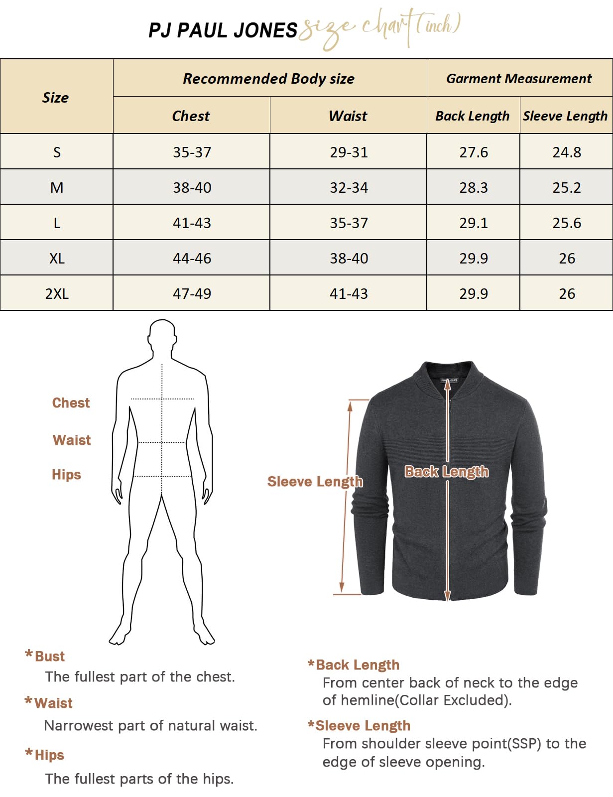 PJ PAUL JONES Men's Full Zip Cardigan Sweater - Stand Collar Regular Fit Knit Pullover for Casual Wear & Office Outfits