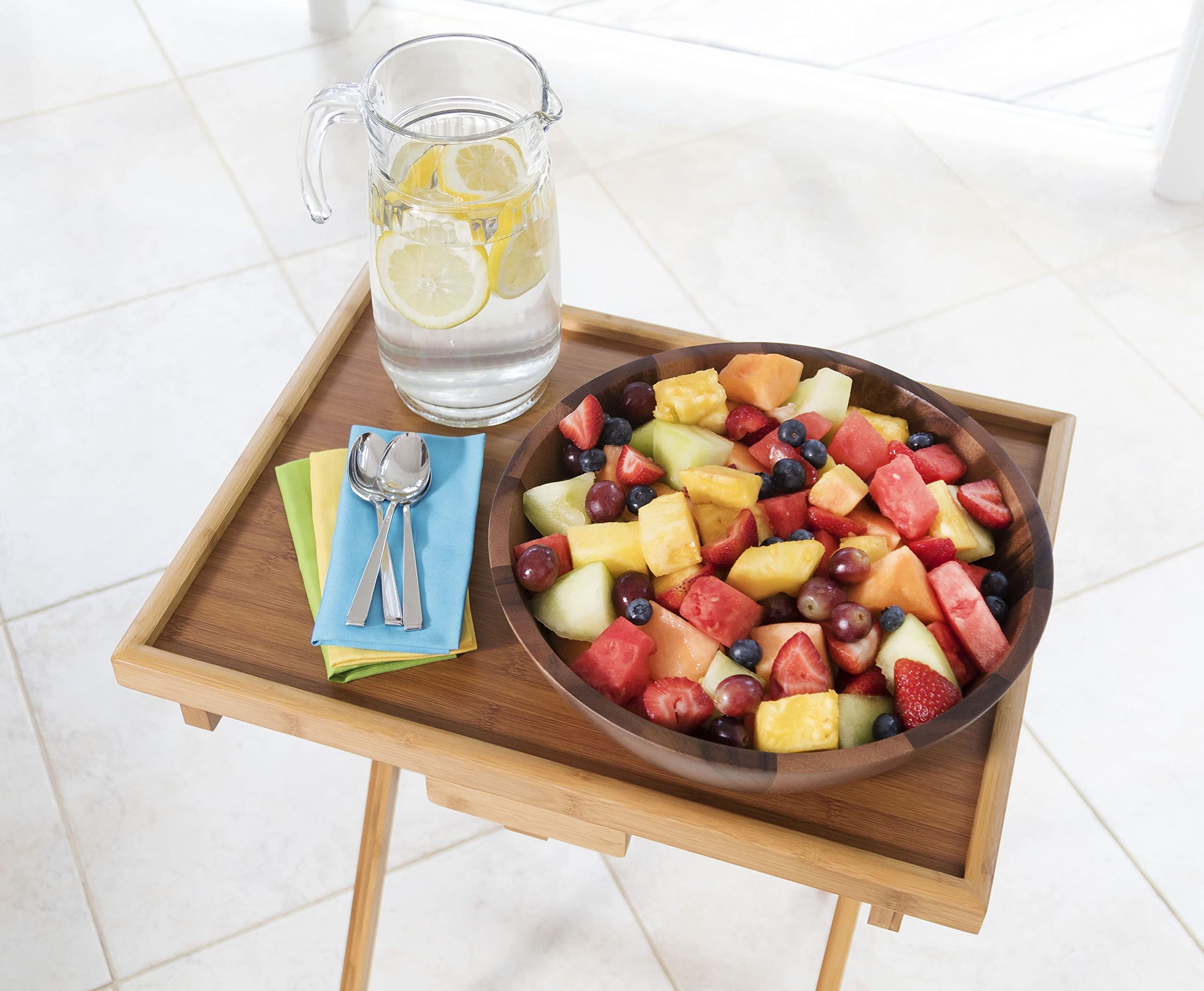 Lipper International Bamboo Wood Folding Snack Table Trays - Set of 2 | Portable Serving Tray for Kitchen, Home, Office & Playroom | Perfect for TV Dinners, Breakfast in Bed & Kids Snack Time