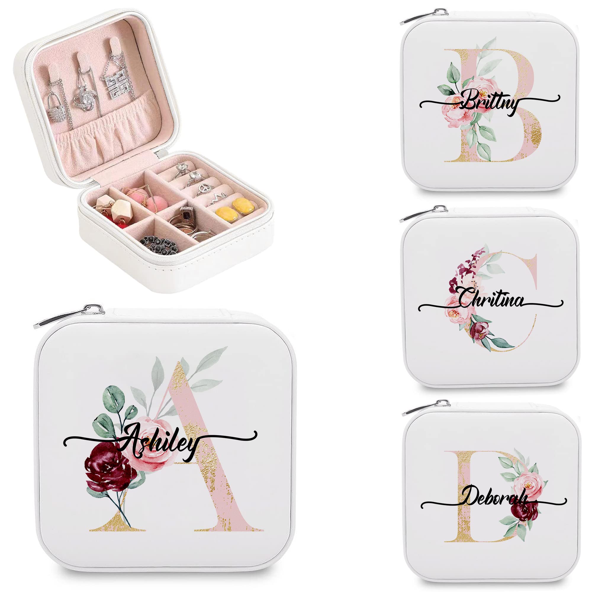 Personalized Travel Jewelry Box with Custom Name - Small Jewelry Organizer Case for Women, Brides, Bridesmaids - Perfect Wedding, Bachelorette Party, Birthday Gift for Girlfriend, Sister, Mom - Ideal for Travel, Home Storage & Special Occasions