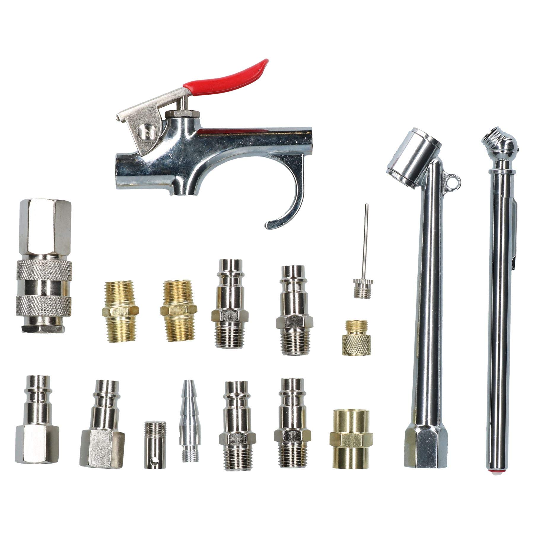 17-Piece Euro Air Tool Compressor Fittings Kit with Blow Gun & Inflator - Air Line Accessories for Pneumatic Tools, DIY Projects & Tire Inflation