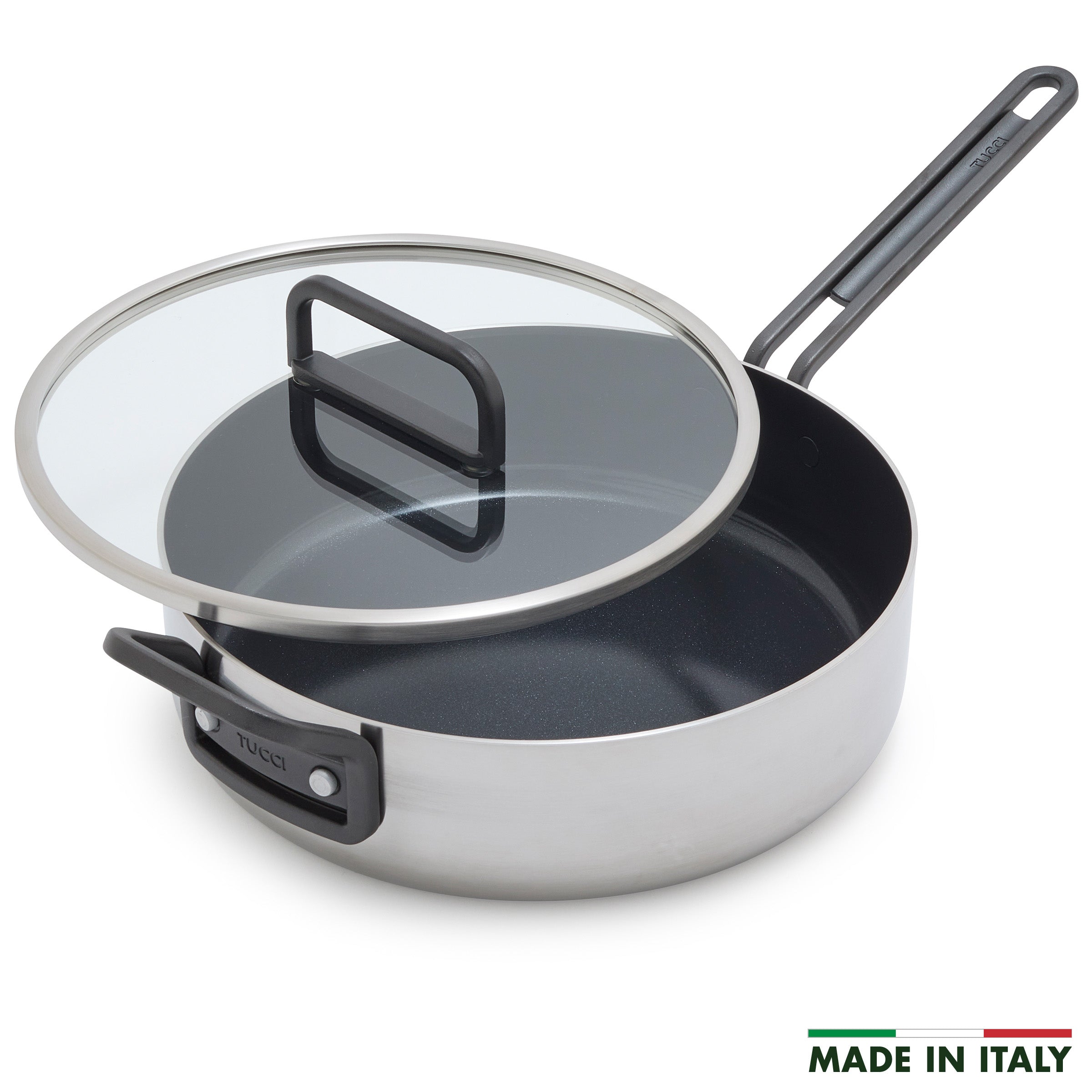 Stanley Tucci™ 4 Quart Stainless Steel Ceramic Nonstick Sauté Pan with Glass Lid - Perfect for Sautéing, Frying & Simmering - Ideal for Home Cooking & Professional Kitchens