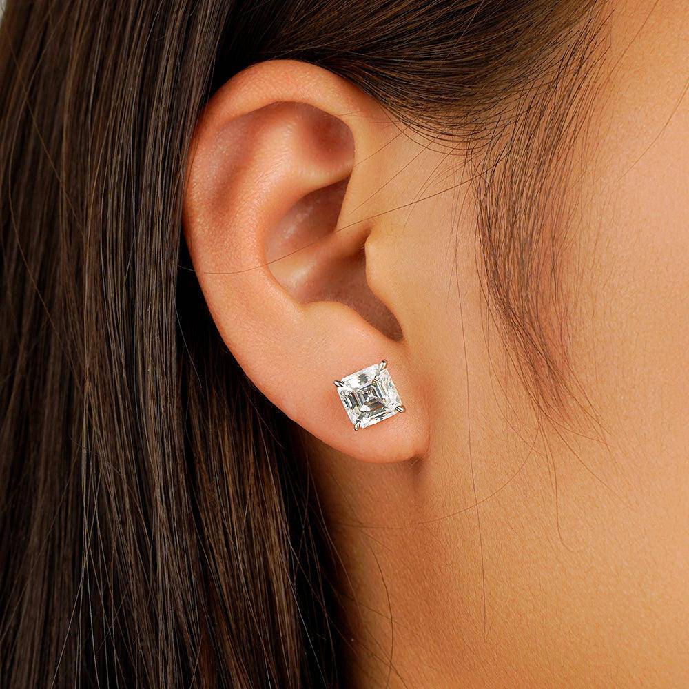 1 CT. Asscher Cut Moissanite Stud Earrings - 925 Sterling Silver, Hypoallergenic, Sparkling Wedding & Anniversary Gift for Women