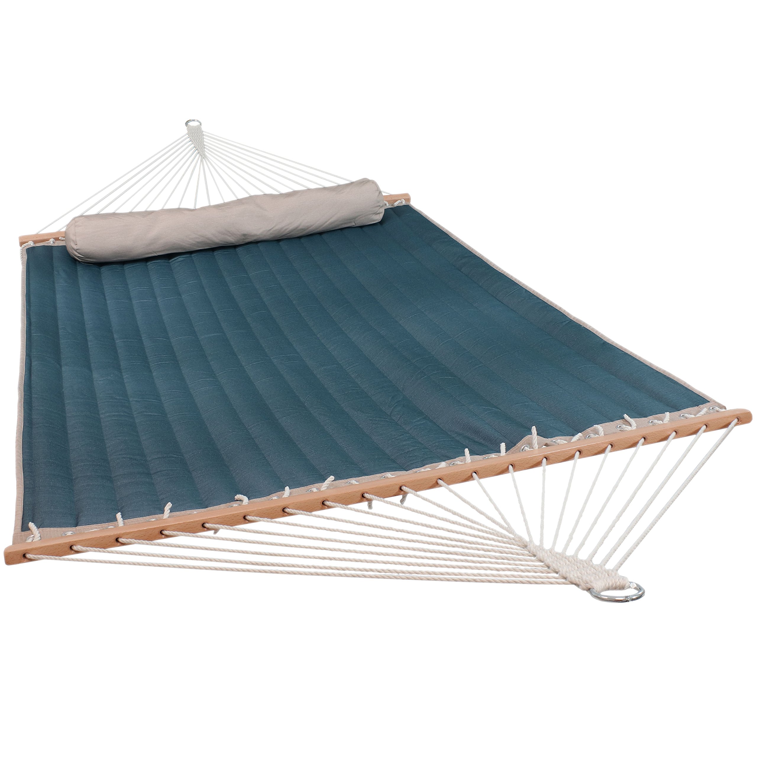 Sunnydaze Double Quilted Fabric Hammock with Stand & Pillow - 350lb Weight Capacity - Black Steel Frame - Tidal Wave Design - Perfect for Backyard, Patio, Beach & Camping Relaxation