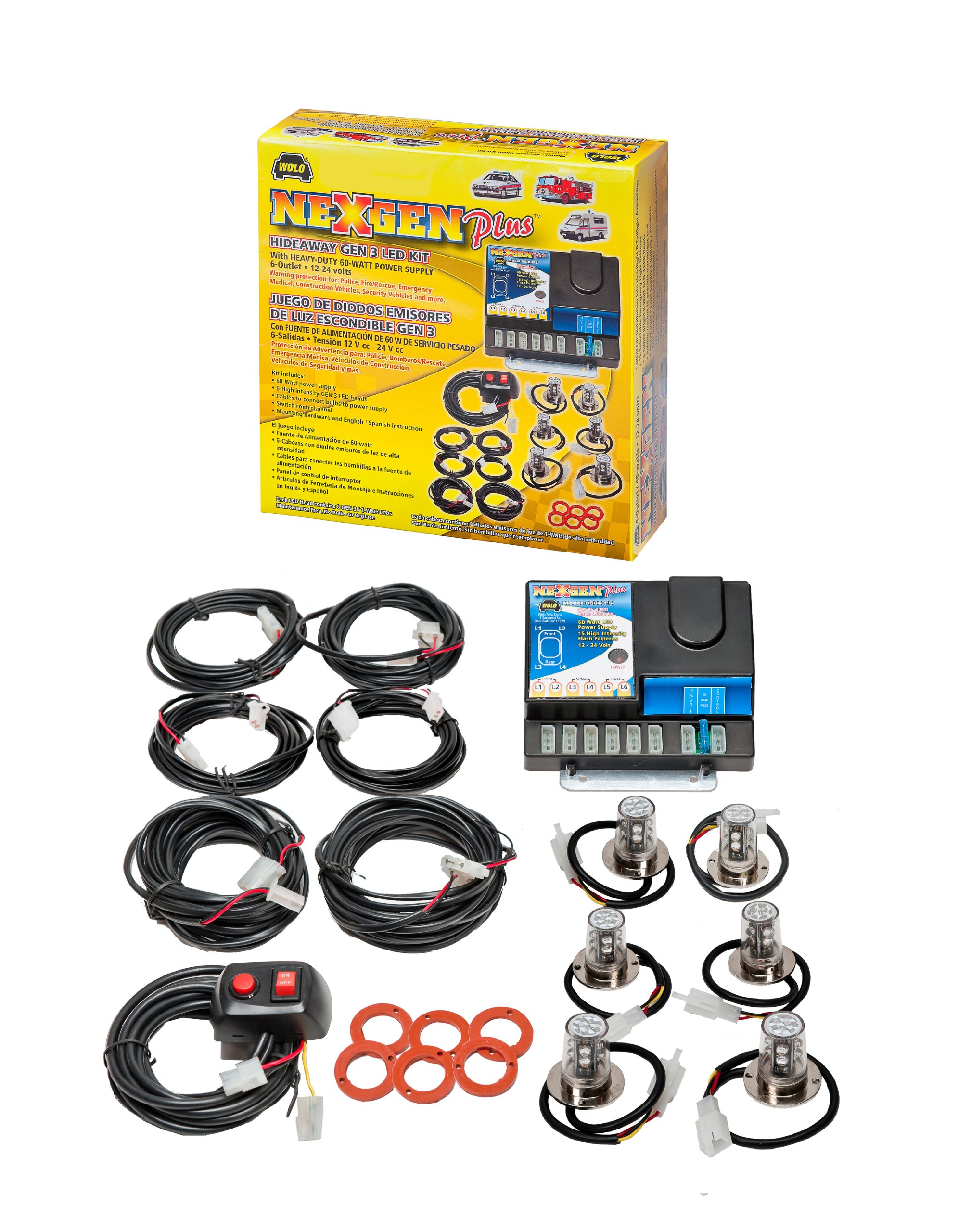 Wolo NexGen 40 Watt Emergency Warning LED Light Kit - 6 Heads (2 Clear, 2 Blue, 2 Red) for Police, Fire, Construction & Emergency Vehicles - Model 8506-32-2C2B2R
