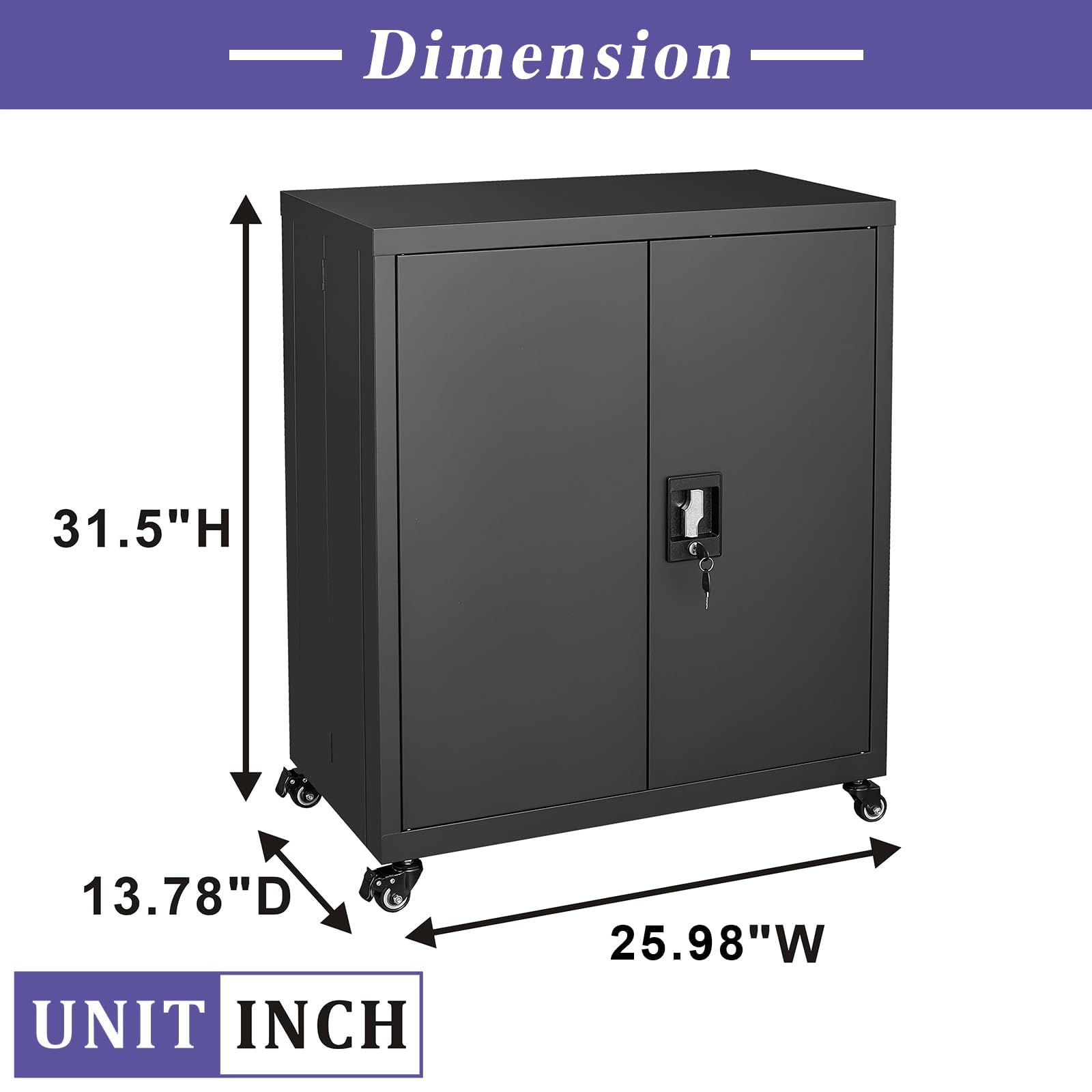 Metal Storage Cabinet with Wheels - 31.5
