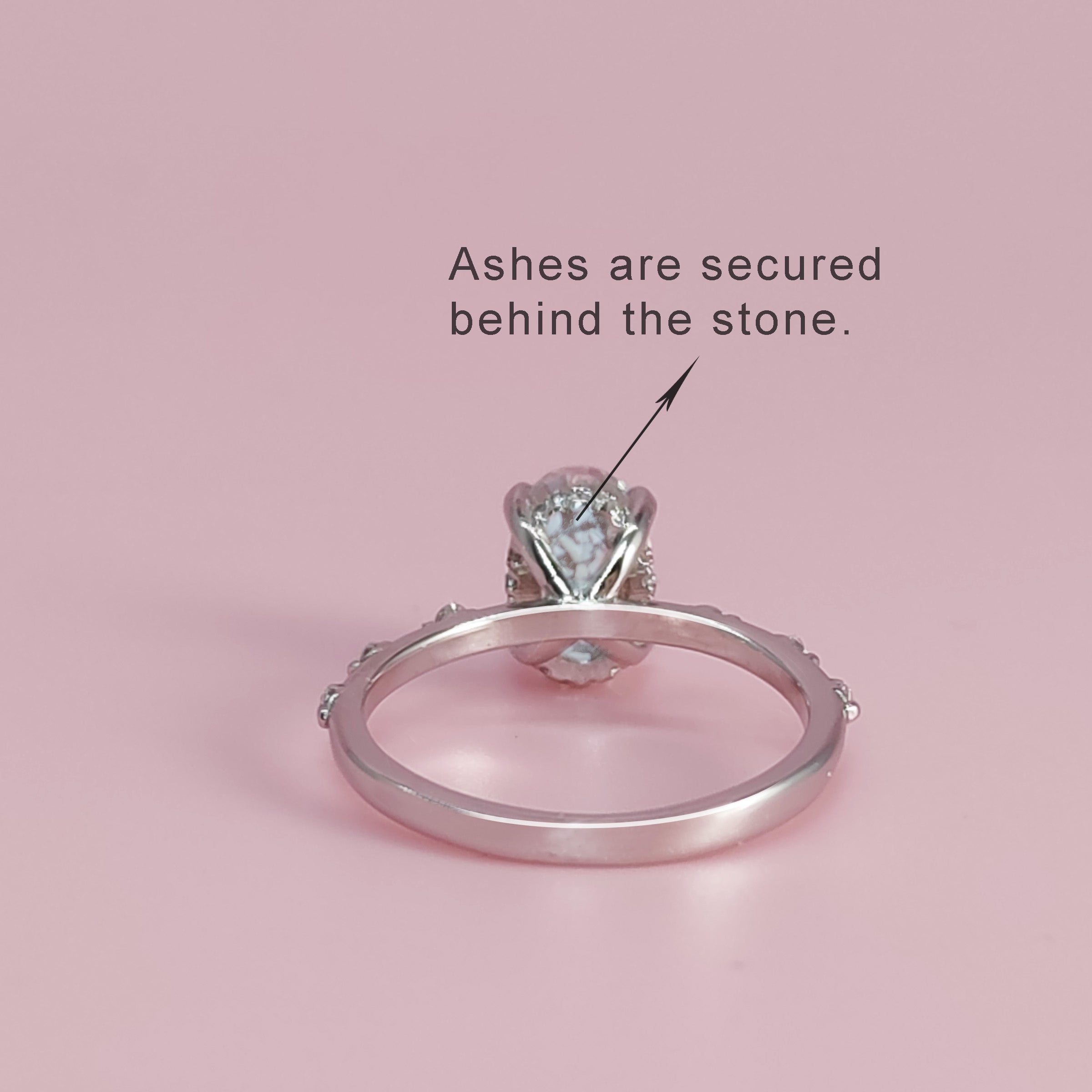 Oval Cut Moissanite Ashes Ring - Aurora Collection | Memorial Jewelry for Loved Ones | Perfect for Remembrance, Sympathy Gifts & Special Occasions