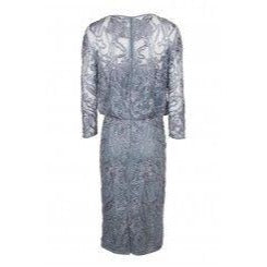 JS Collections Illusion Neck Midi Dress - Elegant Silver Smoke Color for Women | Perfect for Cocktail Parties, Date Nights & Special Occasions