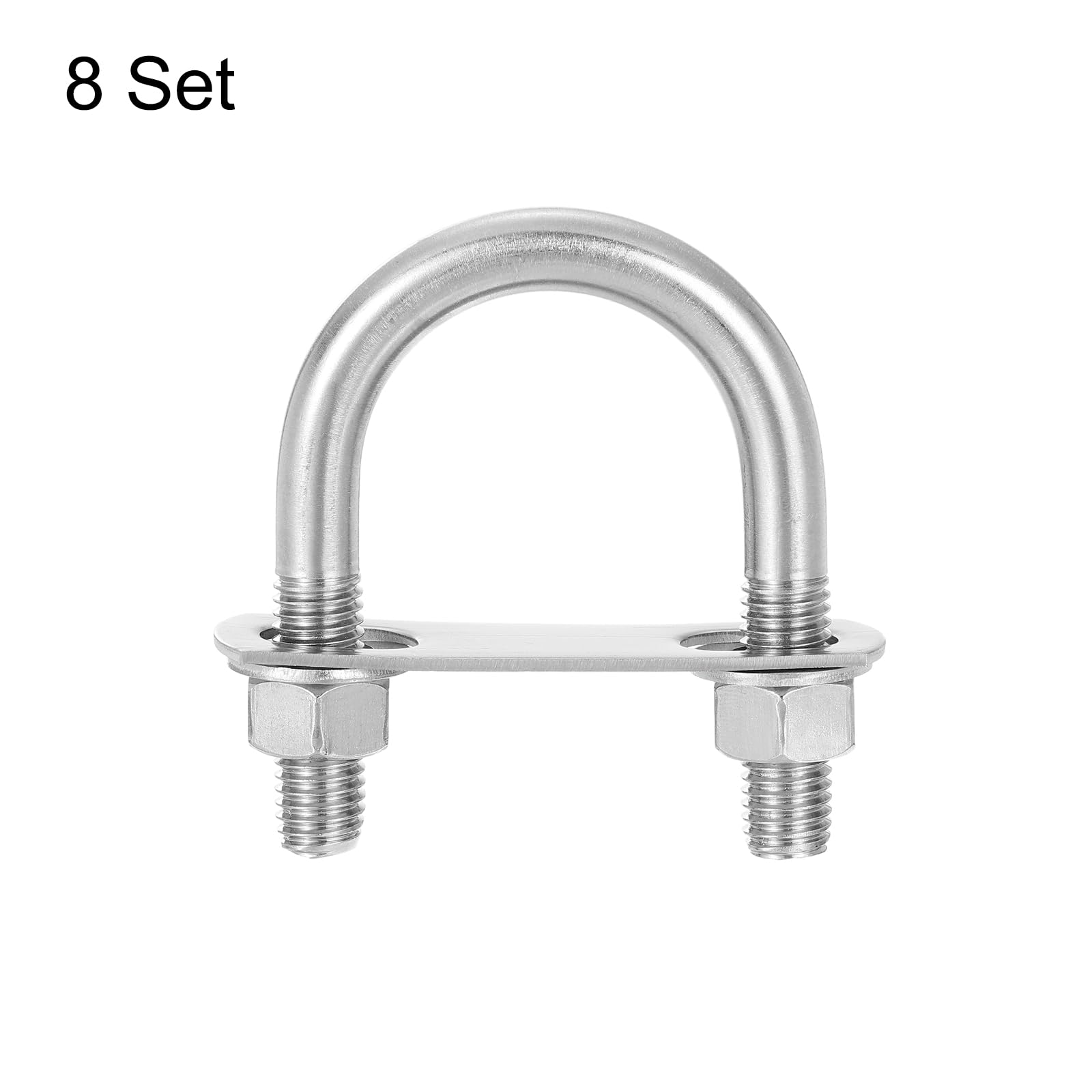 304 Stainless Steel U-Bolts - 8 Sets M12 Round U-Clamps with Nuts & Plates, 45mm (1.77