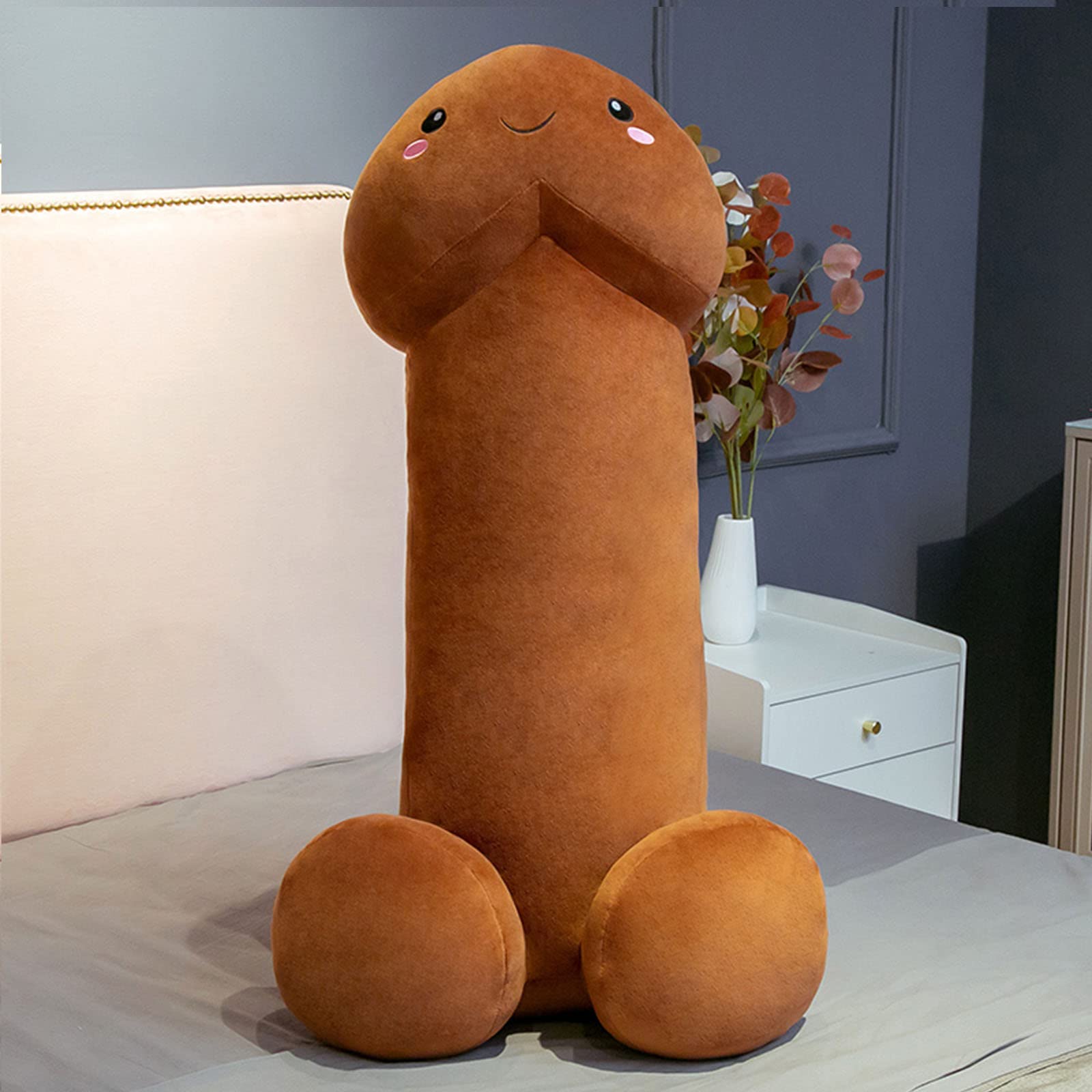 Extra Large Funny Body Pillow - Soft Stress Relief Plush Throw Pillow for Bed & Couch Sleeping - Cute Gift for Adults & Girlfriend - Perfect for Relaxation, Anime Watching & Home Decor (Smile Brown, 43.3 Inches)