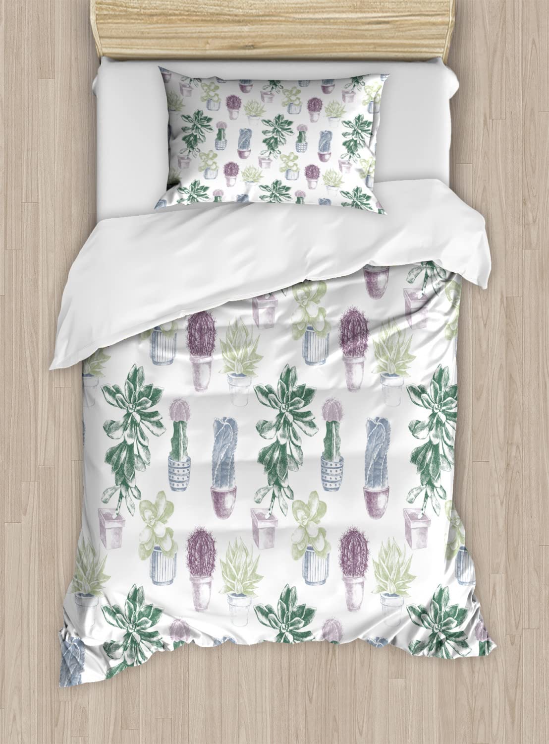 Ambesonne Cactus Duvet Cover Set - Mexican Succulent & Indigenous Flora Design with Flower Pots, 2-Piece Twin Size Bedding Set (2 Duvet Covers + 2 Pillowcases) - Vibrant Multicolor Home Decor for Boho & Southwestern Style Bedrooms