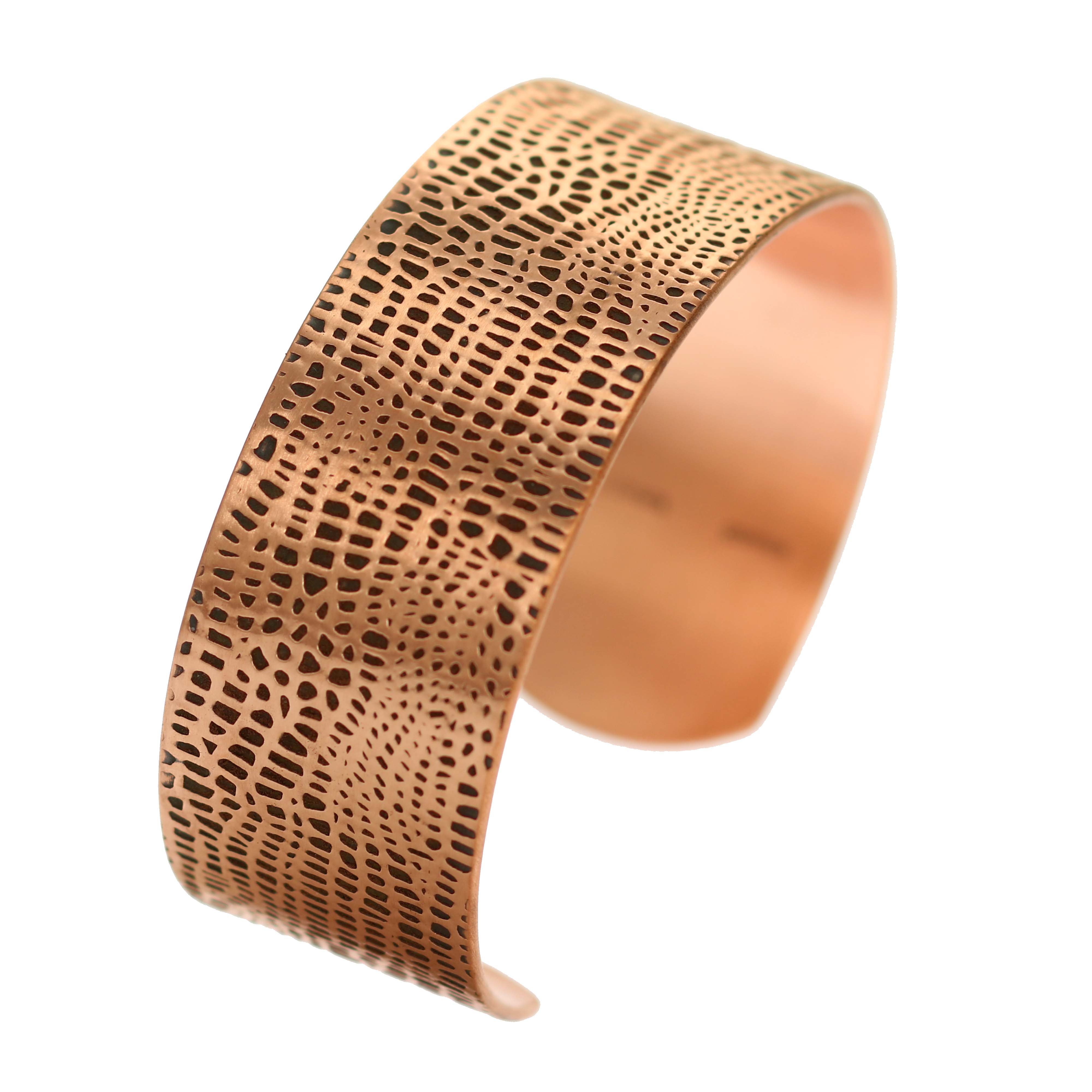 Men's Alligator Embossed Solid Copper Cuff Bracelet - 1 Inch Wide Bangle for Casual & Formal Wear - Perfect Gift for Men
