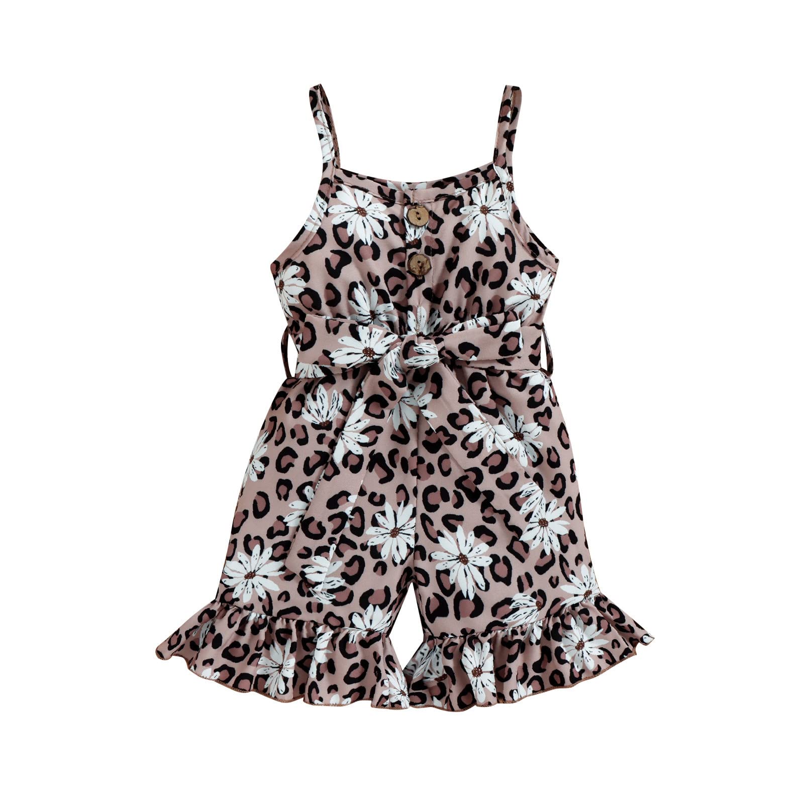 Leopard Print Sleeveless Jumpsuit for Toddler Girls - Denim Romper with Bowknot Strap | Playdate & Birthday Party Outfit