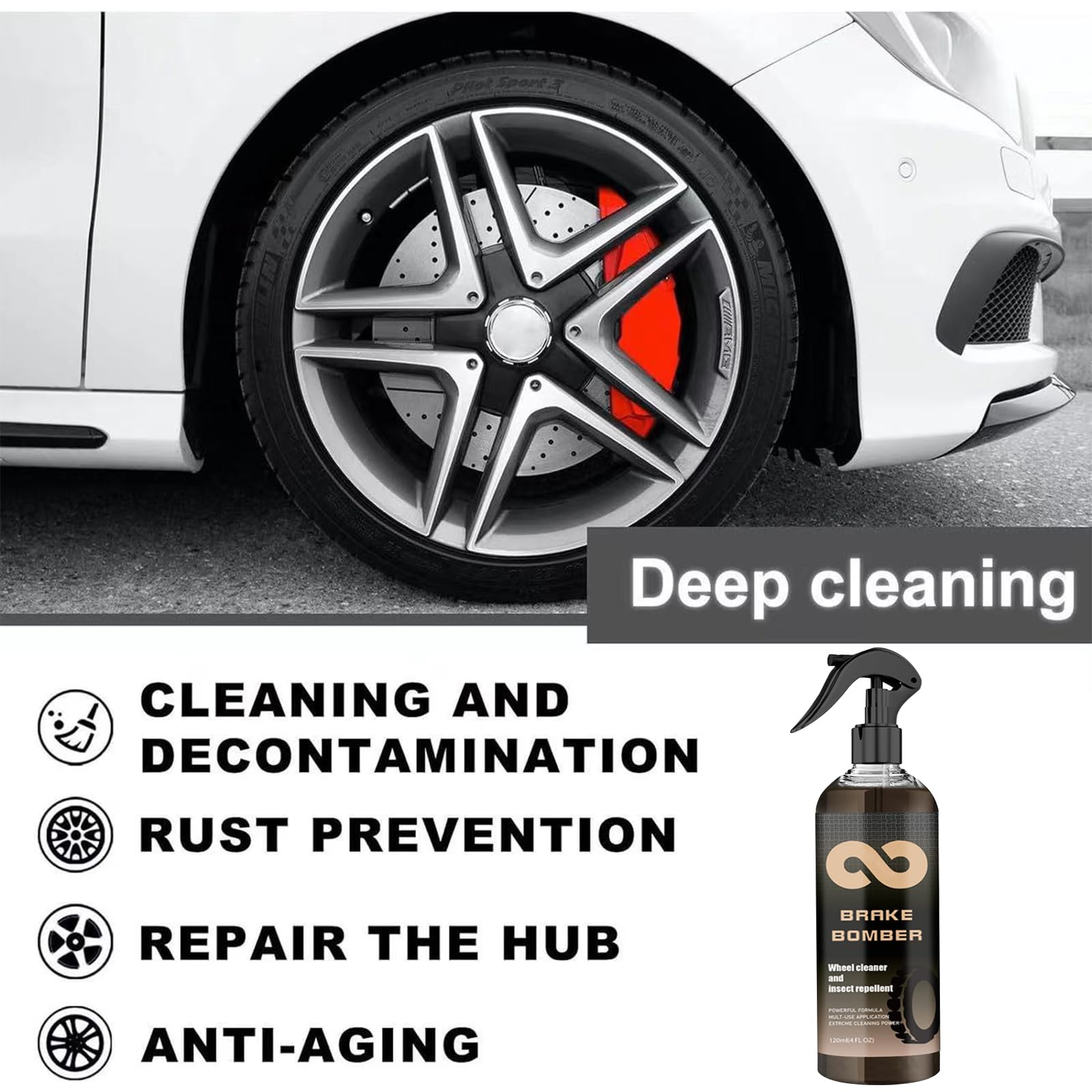 Brake Bomber: Non-Acid Wheel Cleaner for Alloy, Chrome & Painted Wheels - Safe Brake Dust Remover & Tire Cleaner (1 Pack) | Perfect for Car Detailing, Auto Maintenance & Wheel Restoration