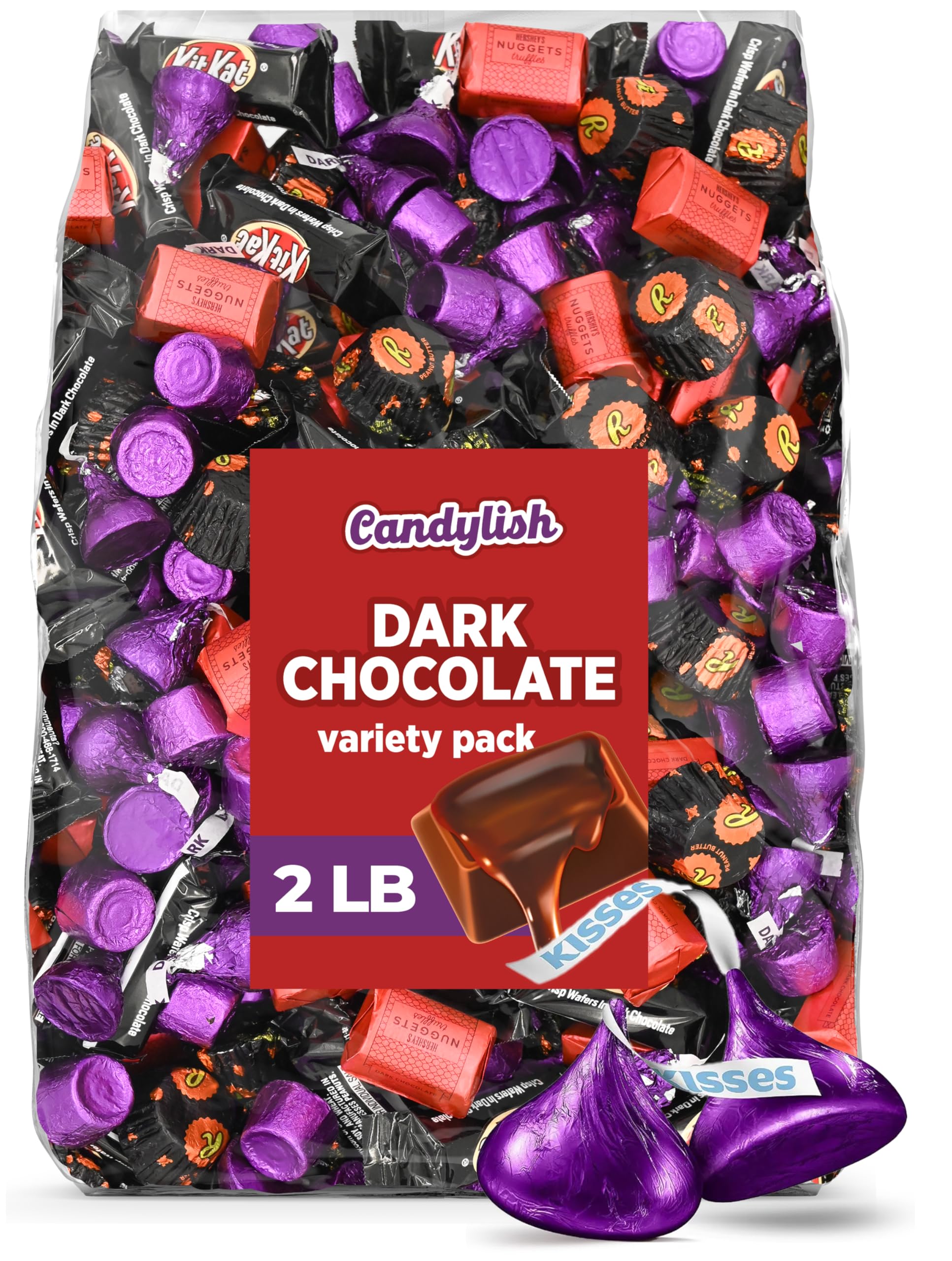 Premium Dark Chocolate Variety Pack – Hershey's Kisses, Rolo Salted Caramel & Truffles – 2 lb Bulk Candy Assortment with Individually Wrapped Pieces | Perfect for Holiday Gifts, Party Favors, Office Snacks & Dessert Platters