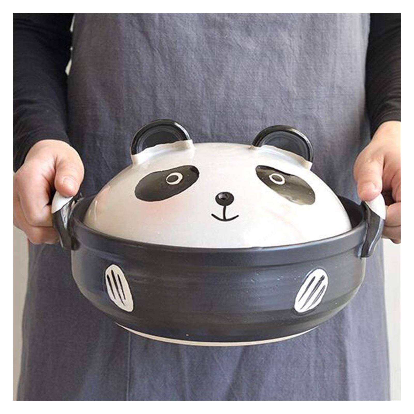 Non-Stick Ceramic Casserole Dish with Lid - 0.9L Heat-Resistant Clay Pot for Stewing, Baking & Serving - Panda Pattern Round Saucepan - Perfect for Oven, Stovetop & Tabletop Serving - Ceramic Cookware for Soups, Stews & Casseroles