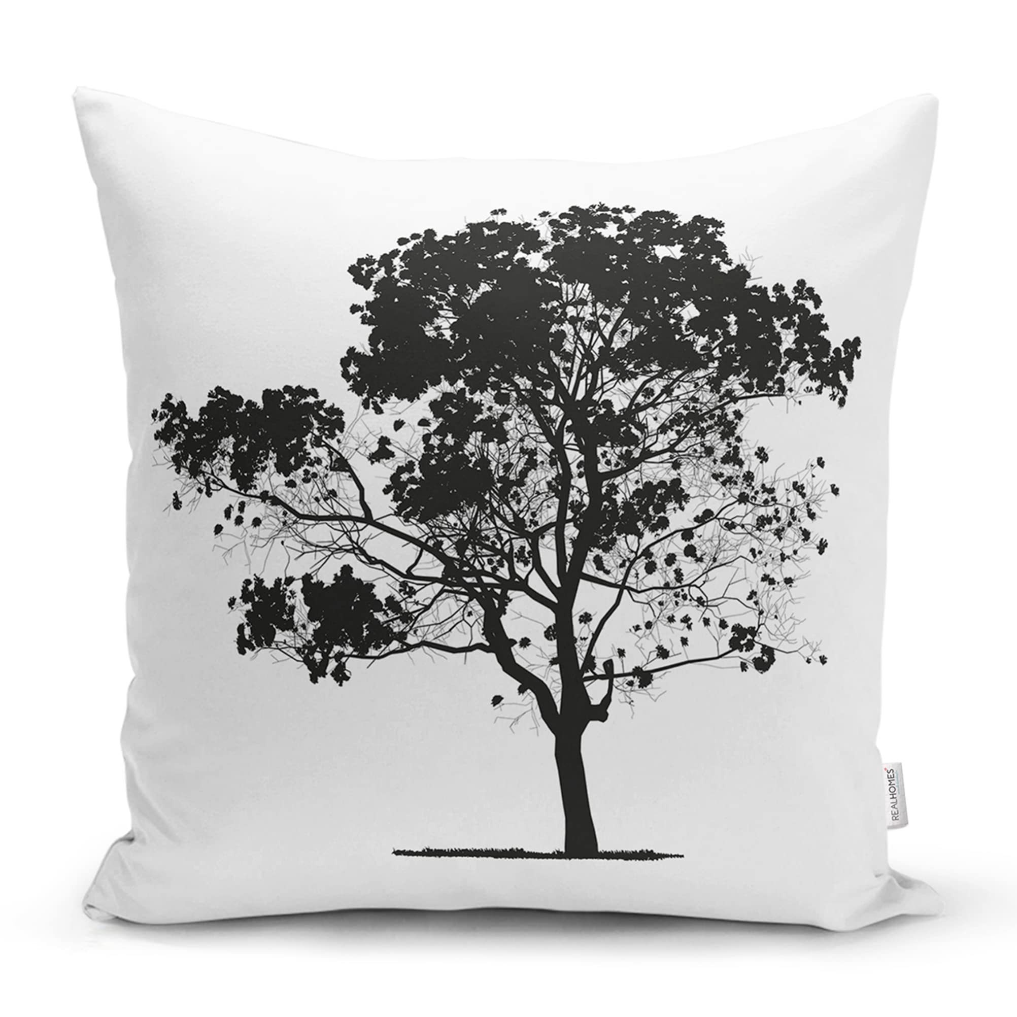 Farmhouse Botanic Square Throw Pillow Covers 12x12 inches (31x31cm) - Tree Home Decorative Pillowcase Set of 2 - White and Black Oak Leaf Design Cushion Shams for Sofa, Bed, Living Room - Cozy Farmhouse Style Home Decor Gift Ideas